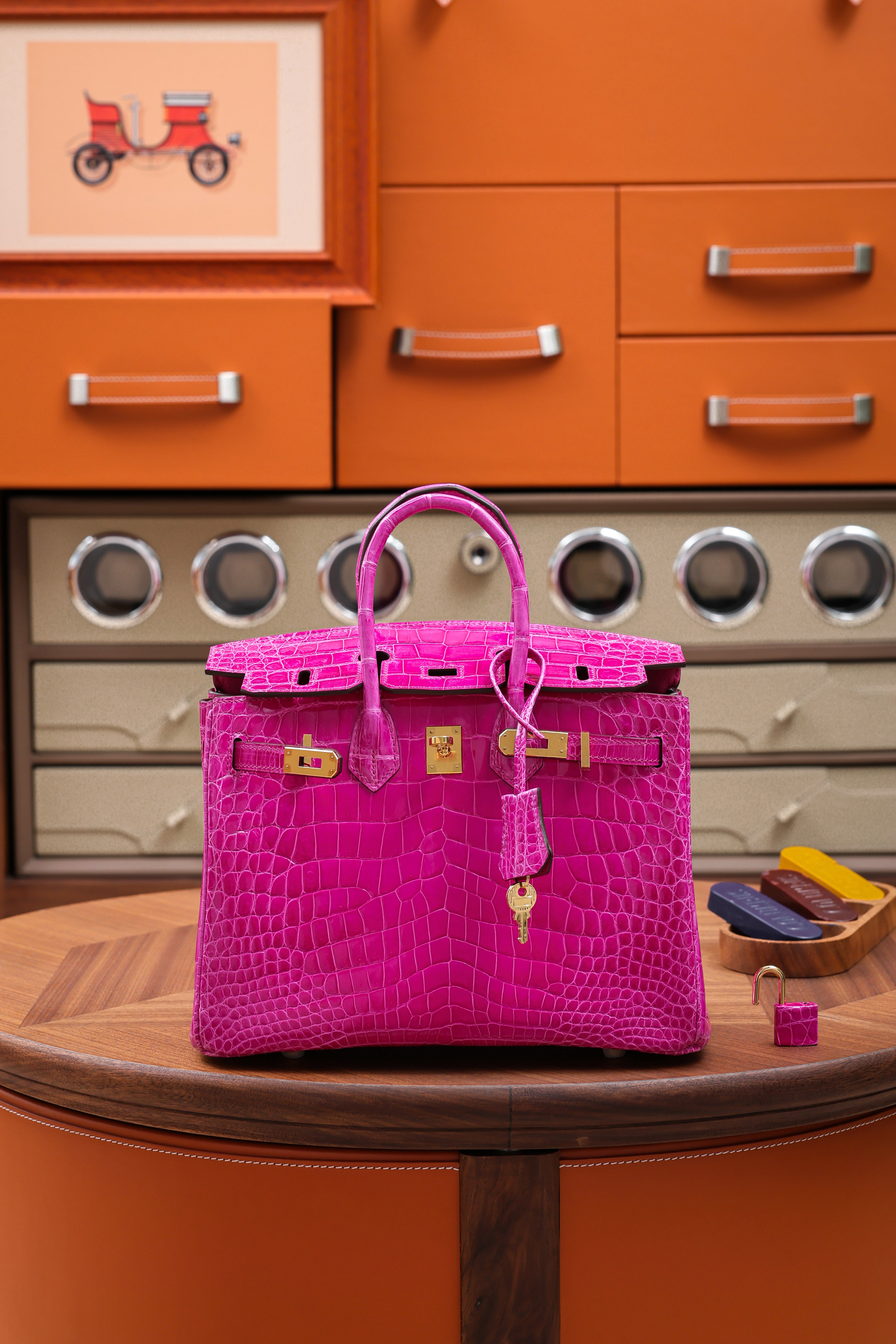 BK-2024 All Handmade Golden / Sliver Hardware Rose sheherzade Bright surface Porosus Crocodile leather