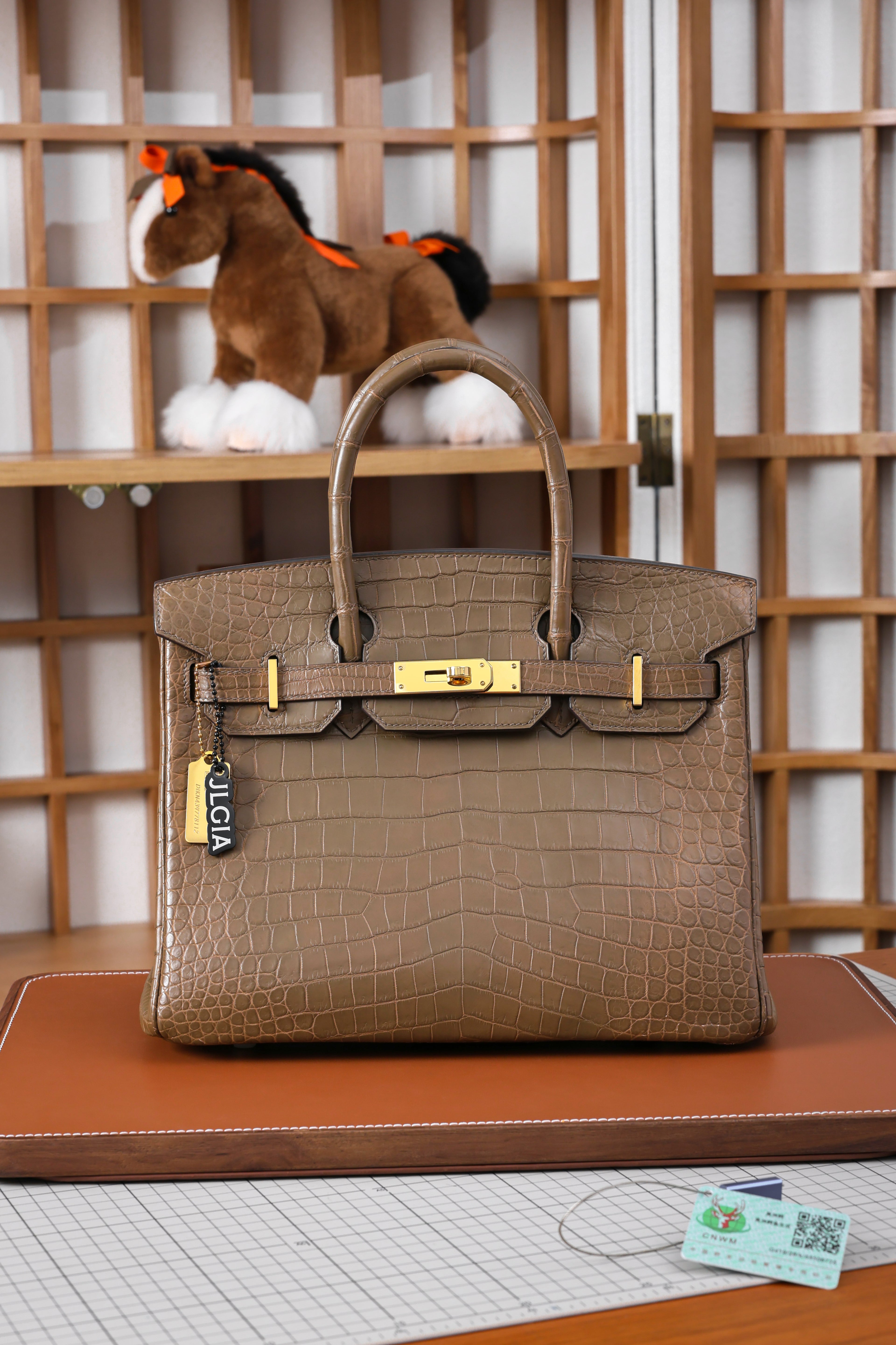 BK-2024 All Handmade Golden / Sliver Hardware Etoupe Matte Porosus Crocodile leather