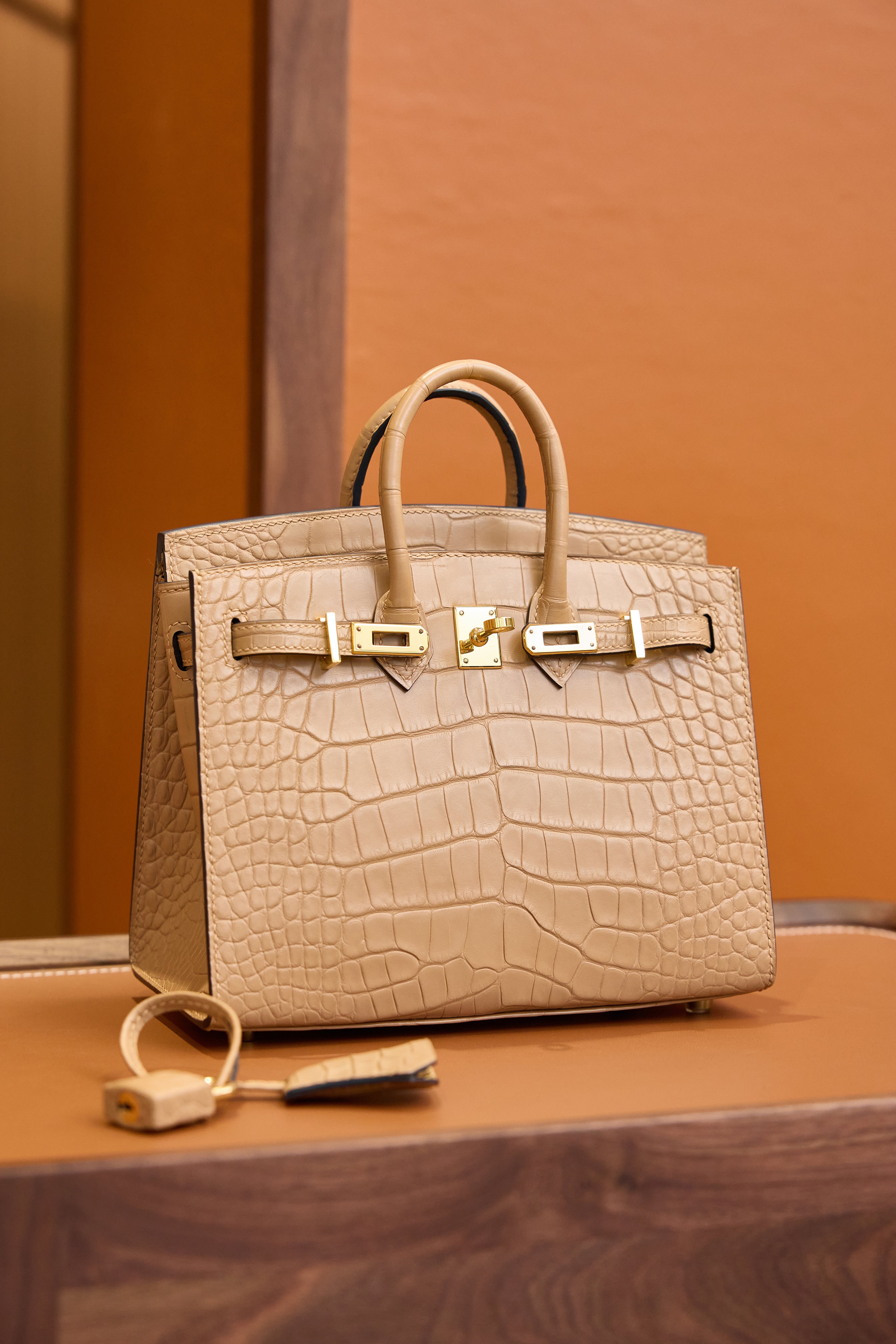 BK-2024 All Handmade Golden Hardware Masala Matte American crocodile leather