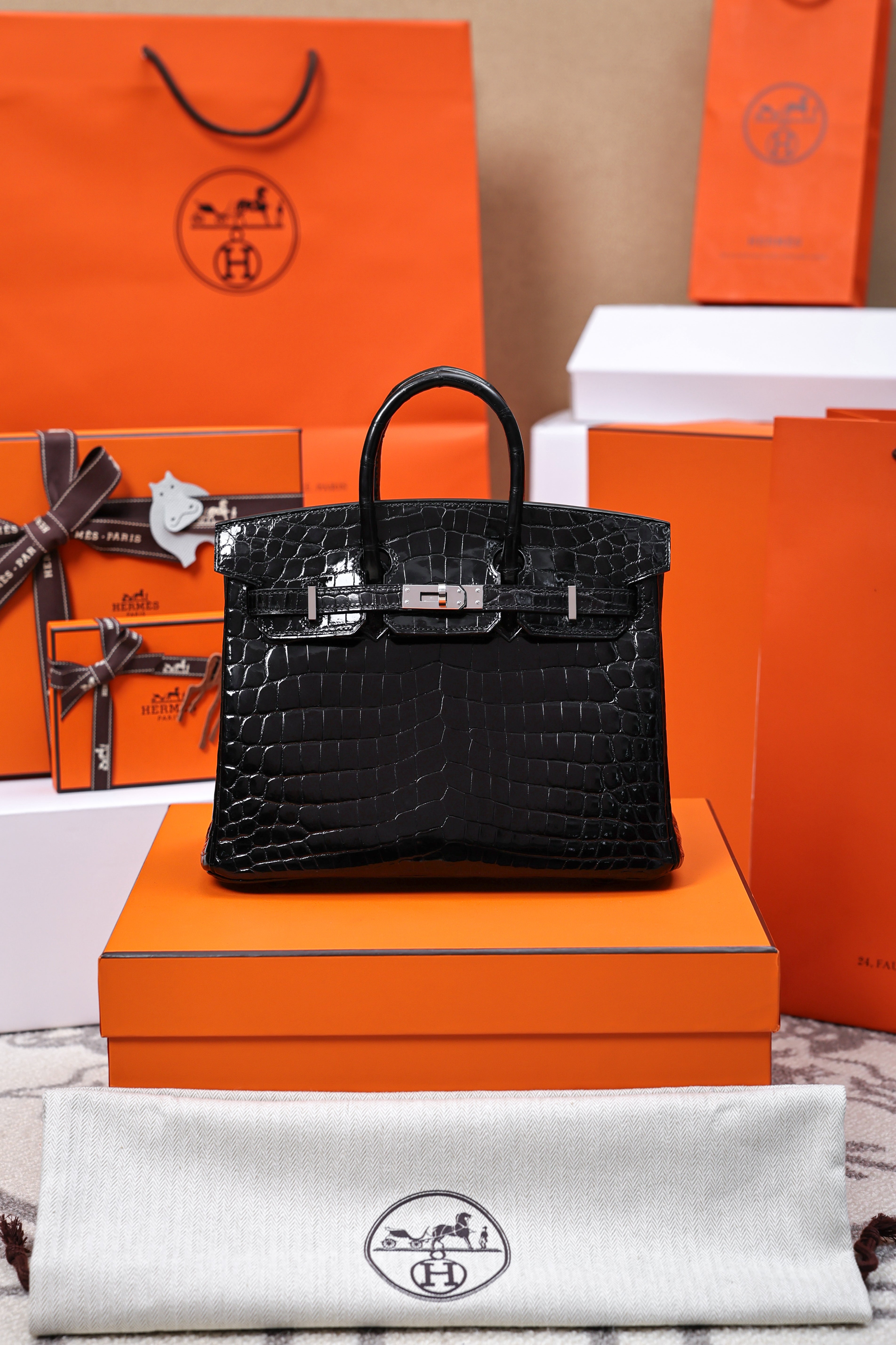 BK-2024 All Handmade sliver Hardware Nior Bright surface Porosus Crocodile leather