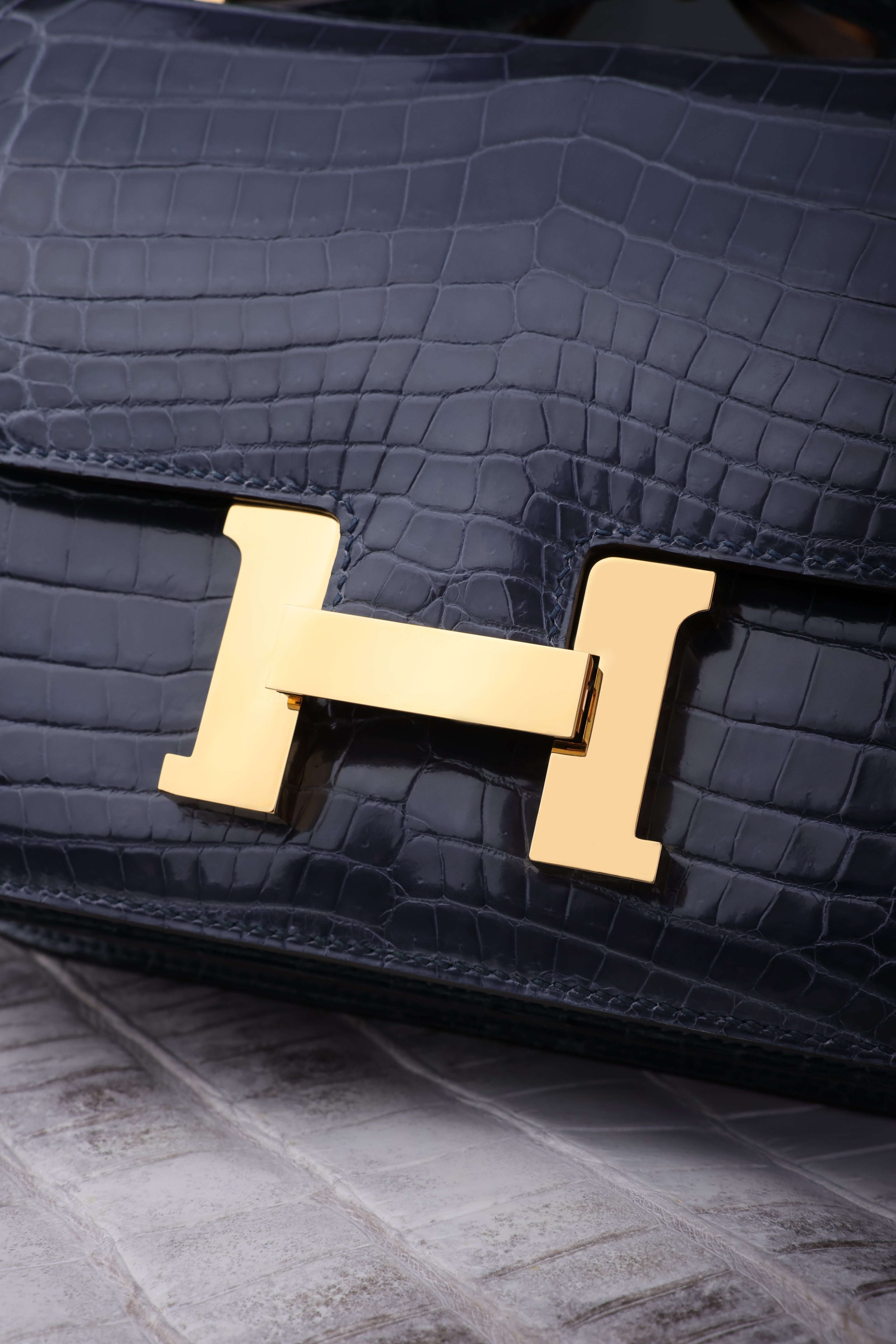 Constance- All Handmade Golden / Sliver Hardware Bleu Tempete Crocodile leather