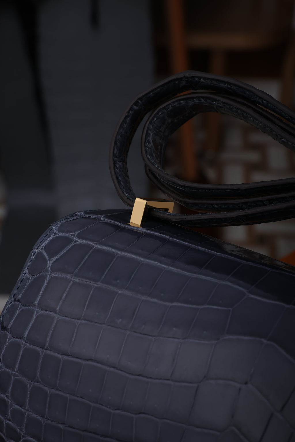 Constance- All Handmade Golden / Sliver Hardware Bleu Tempete Crocodile leather