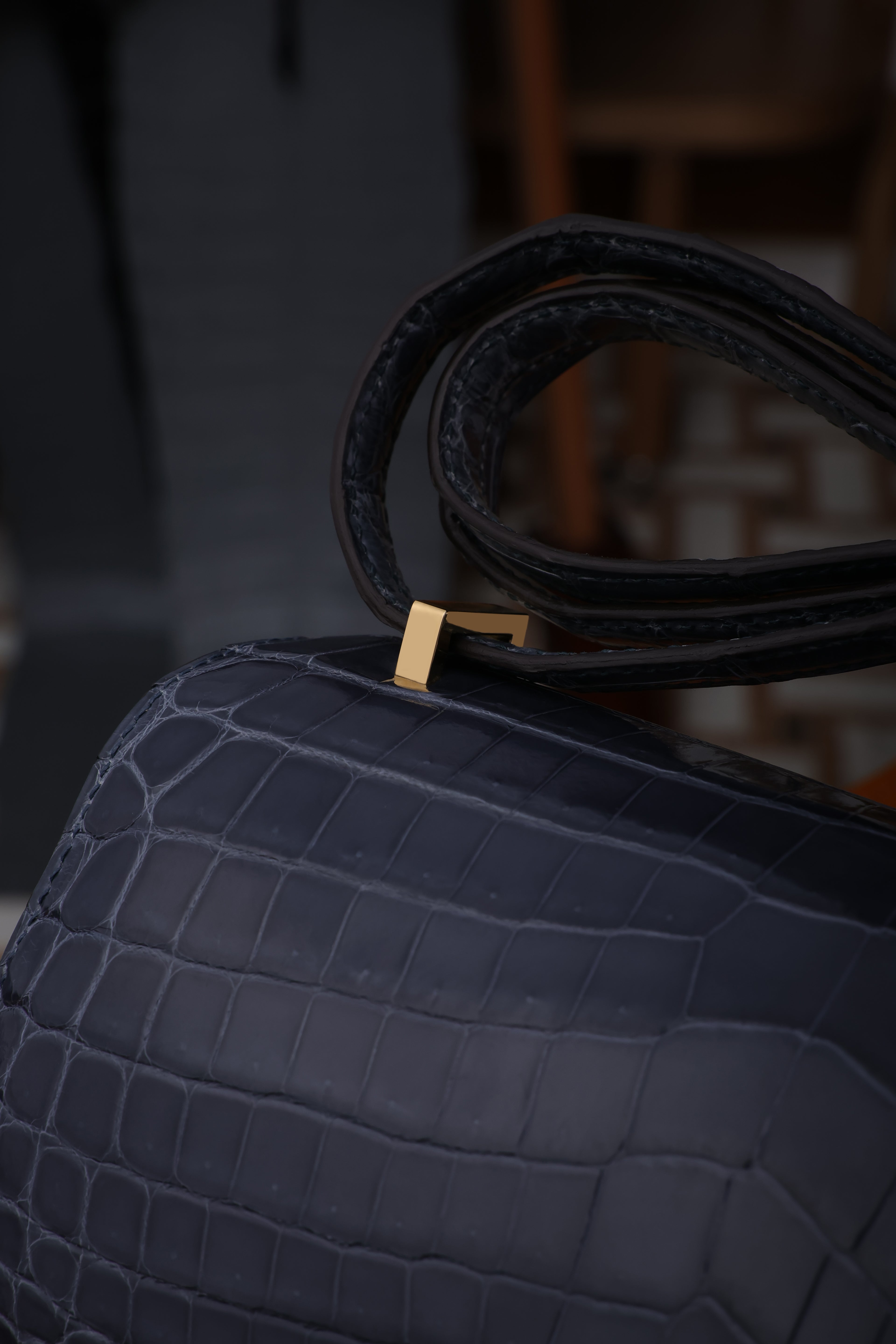 Constance- All Handmade Golden / Sliver Hardware Bleu Tempete Crocodile leather