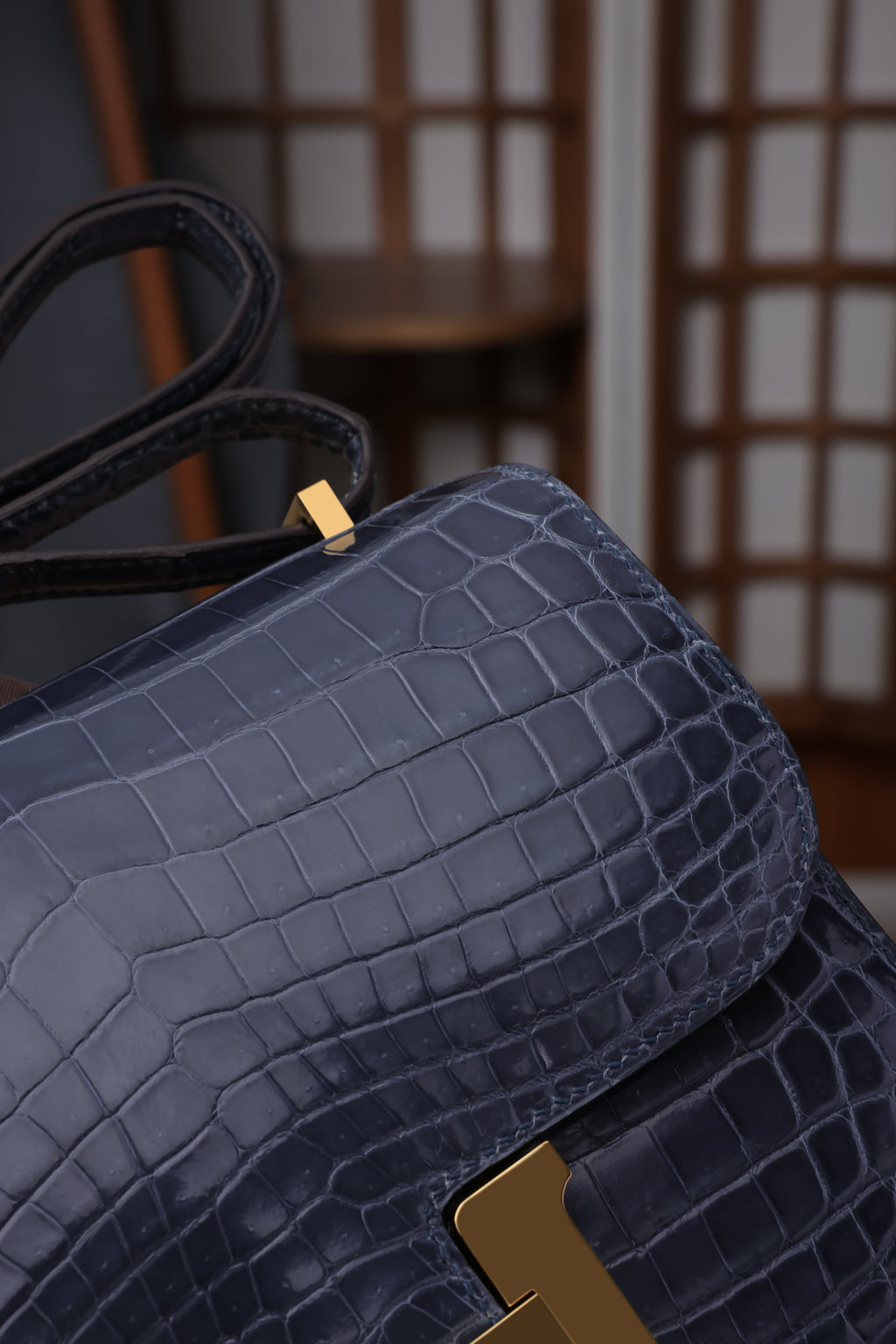 Constance- All Handmade Golden / Sliver Hardware Bleu Tempete Crocodile leather