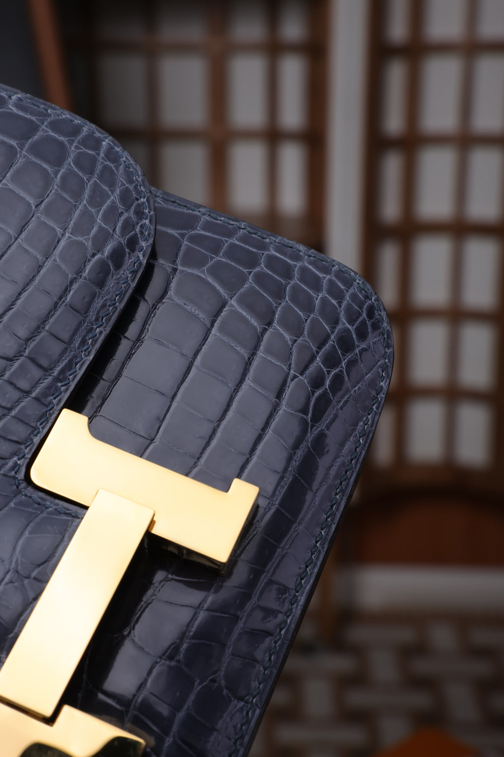 Constance- All Handmade Golden / Sliver Hardware Bleu Tempete Crocodile leather