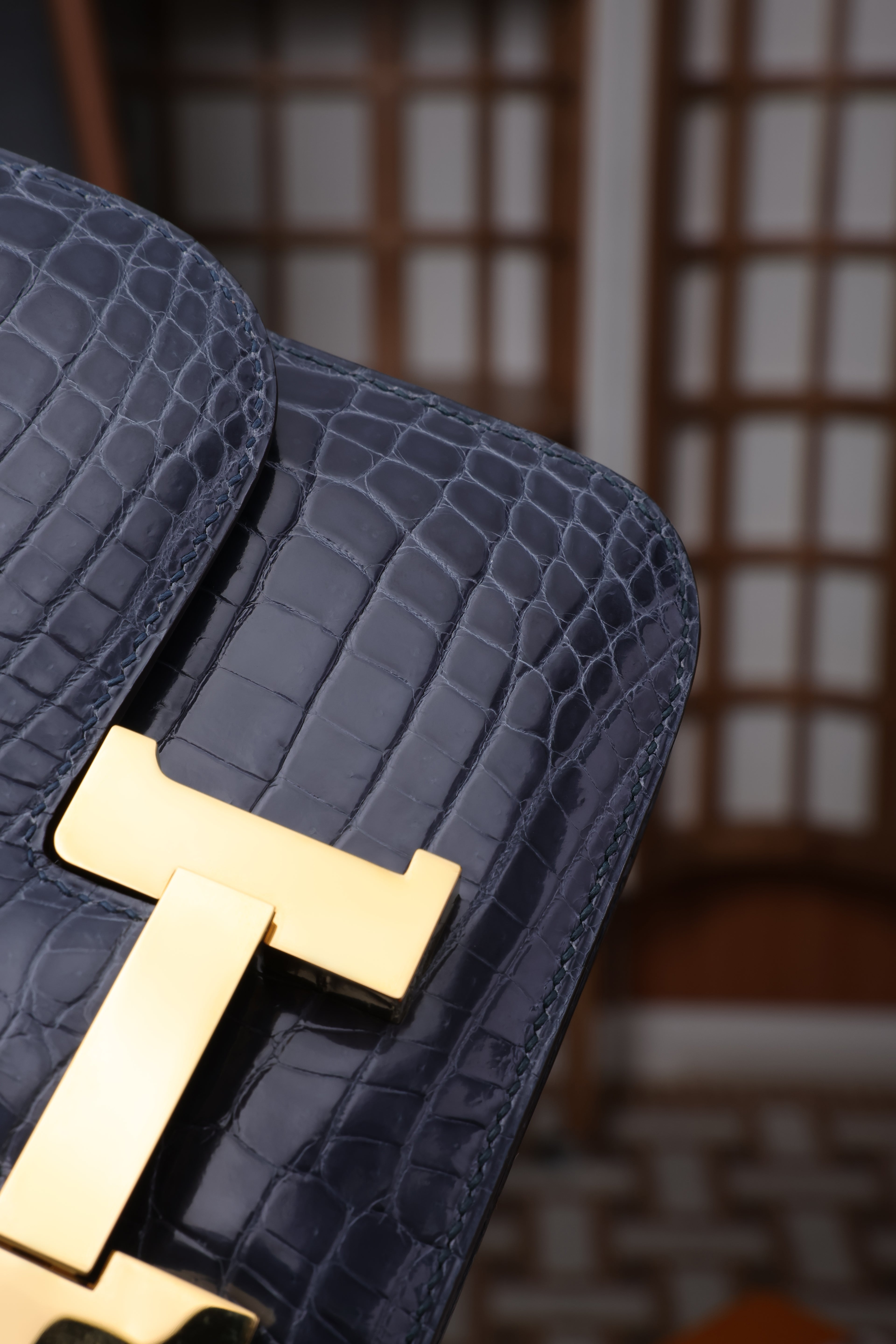 Constance- All Handmade Golden / Sliver Hardware Bleu Tempete Crocodile leather