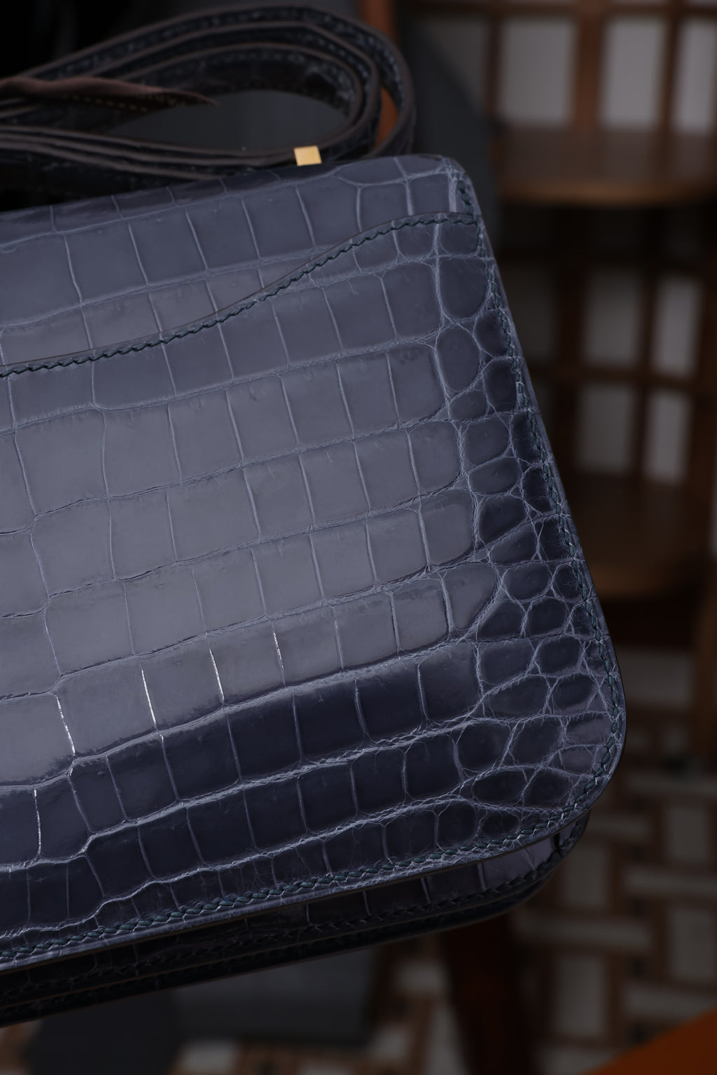 Constance- All Handmade Golden / Sliver Hardware Bleu Tempete Crocodile leather