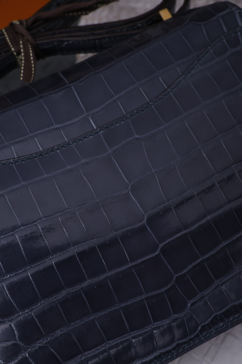 Constance- All Handmade Golden / Sliver Hardware Bleu Tempete Crocodile leather