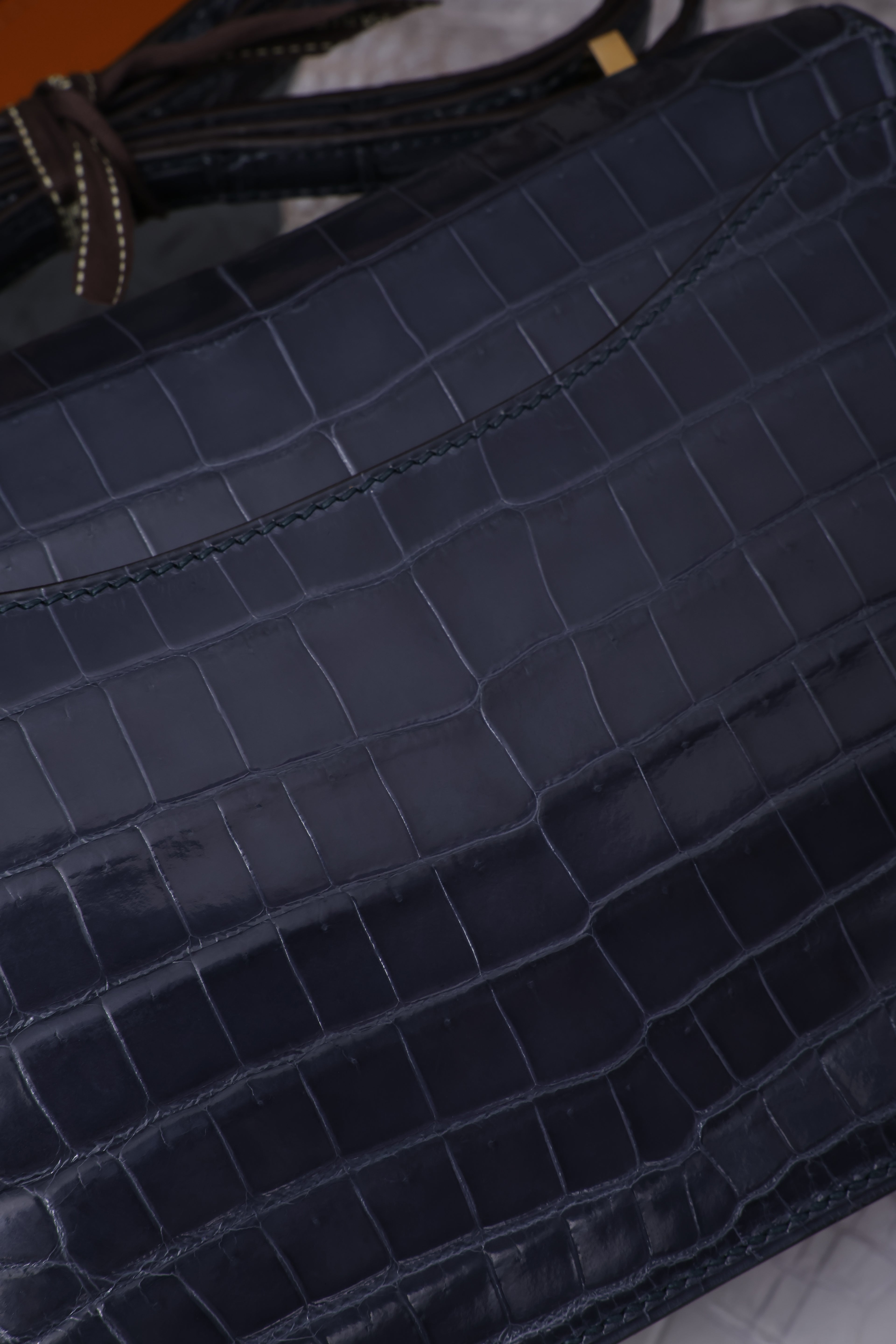 Constance- All Handmade Golden / Sliver Hardware Bleu Tempete Crocodile leather