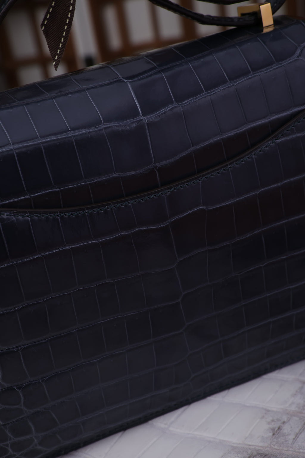 Constance- All Handmade Golden / Sliver Hardware Bleu Tempete Crocodile leather