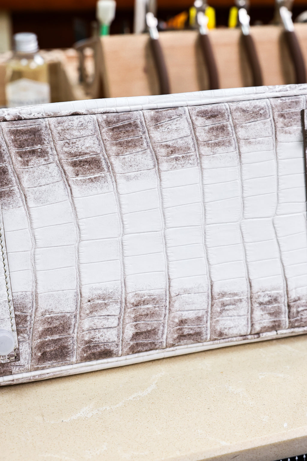 Birkin- All Handmade Golden / Sliver Original gray white Crocodile leather