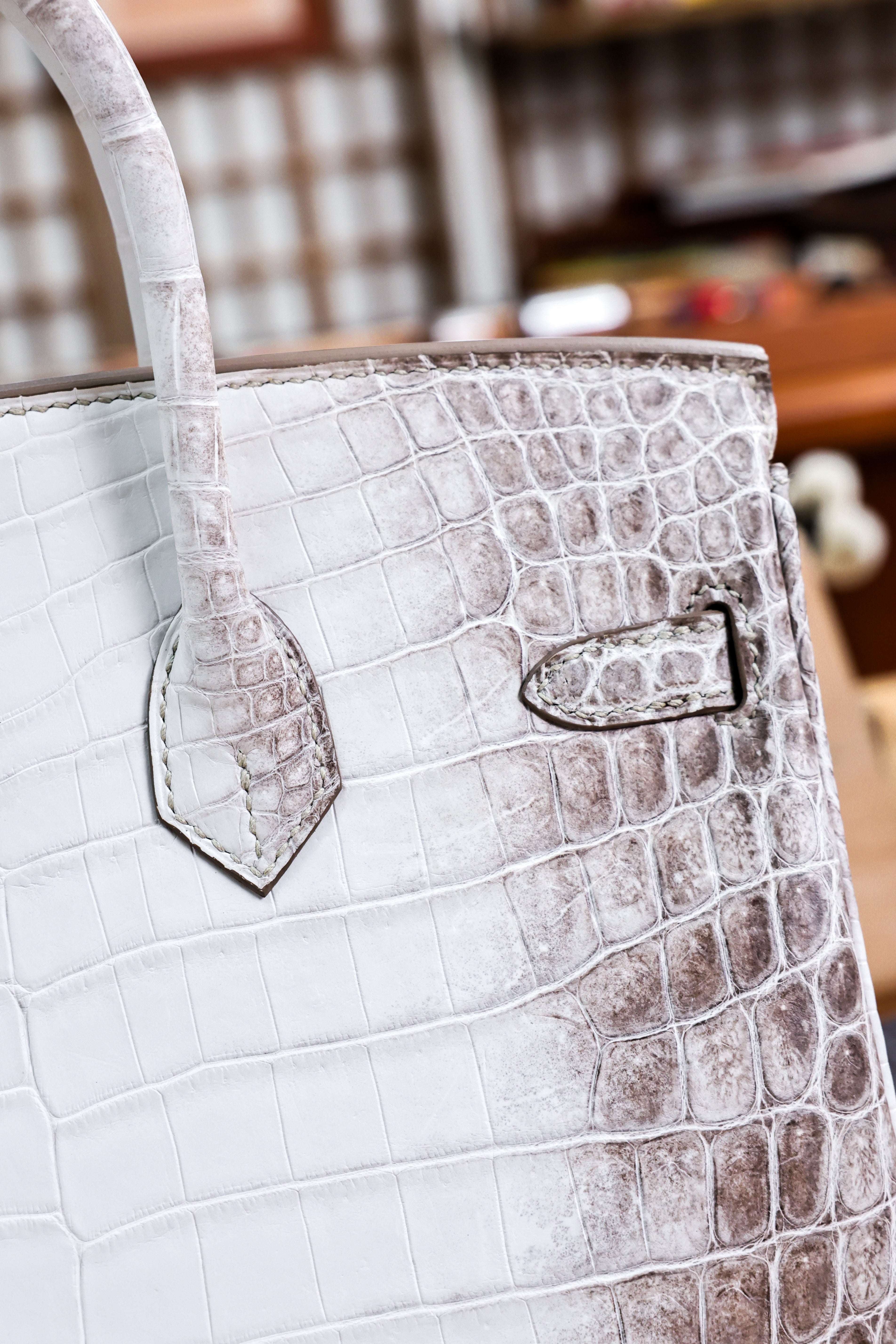 Birkin- All Handmade Golden / Sliver Original gray white Crocodile leather