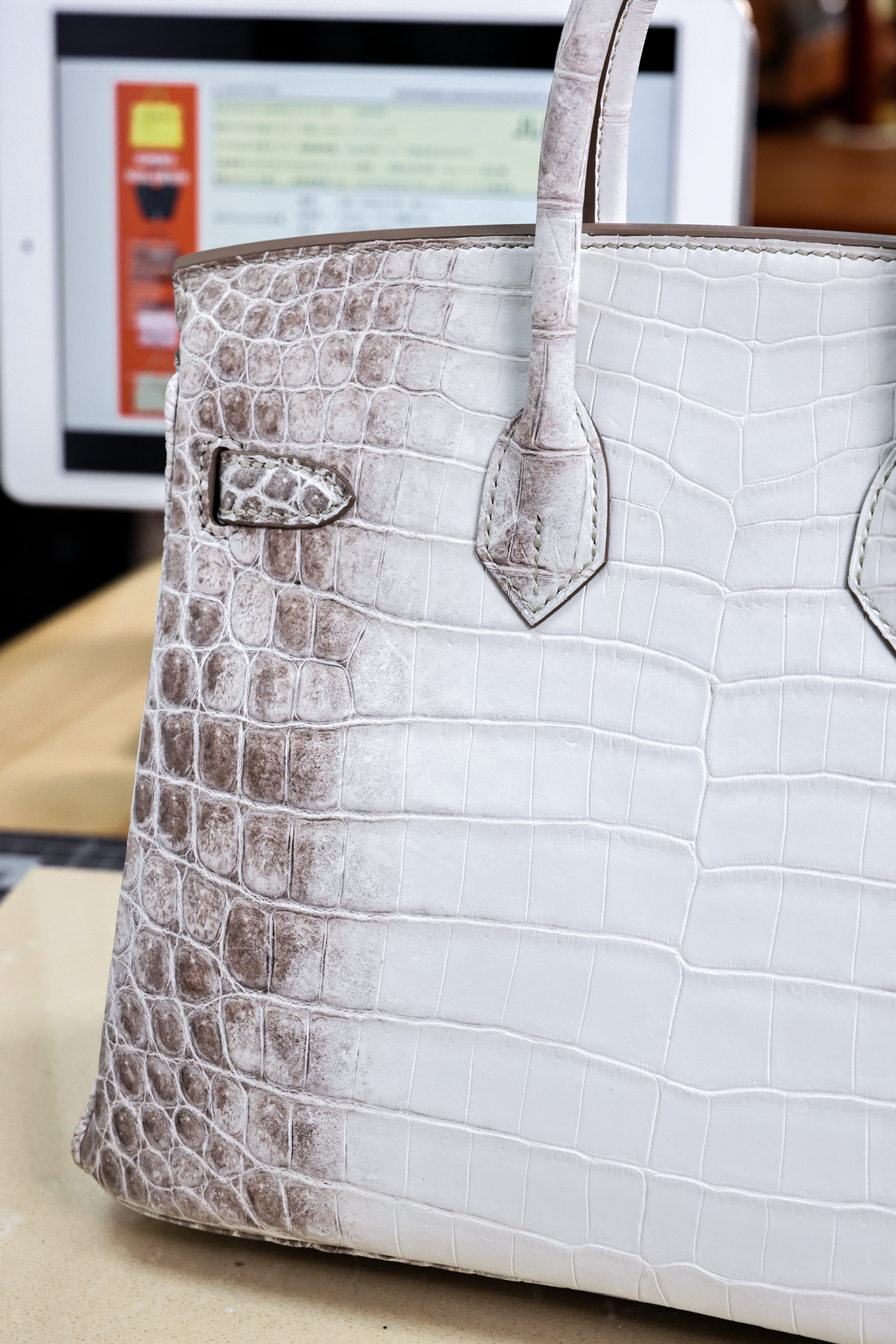 Birkin- All Handmade Golden / Sliver Original gray white Crocodile leather