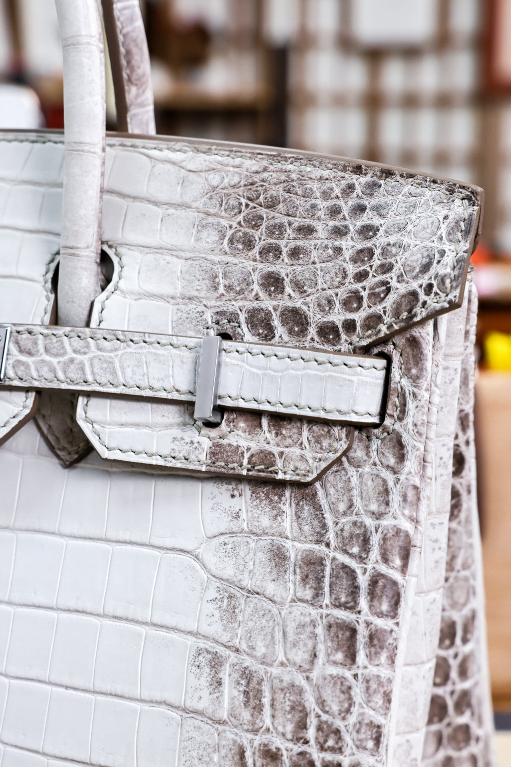 Birkin- All Handmade Golden / Sliver Original gray white Crocodile leather