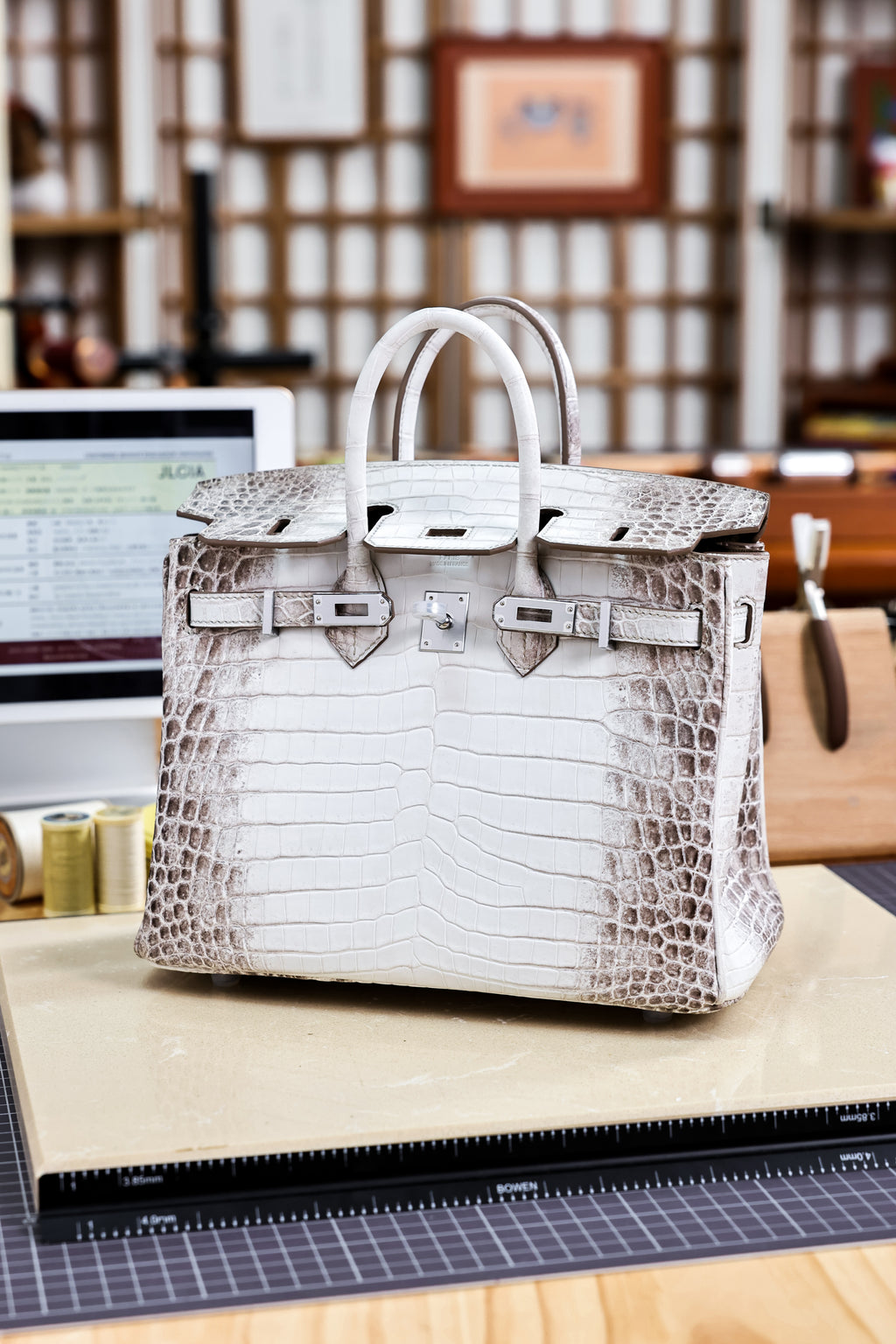 Birkin- All Handmade Golden / Sliver Original gray white Crocodile leather