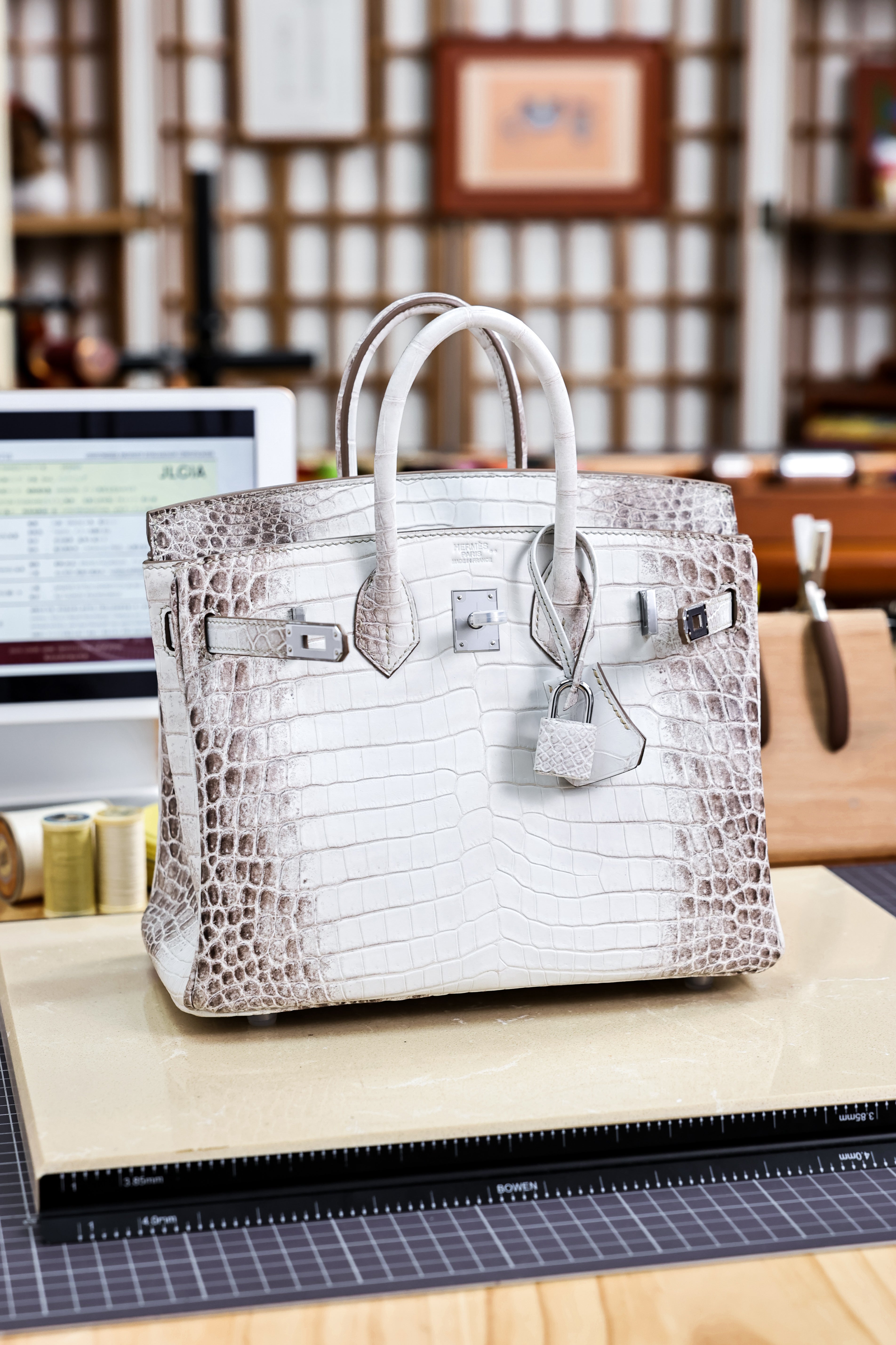 Birkin- All Handmade Golden / Sliver Original gray white Crocodile leather