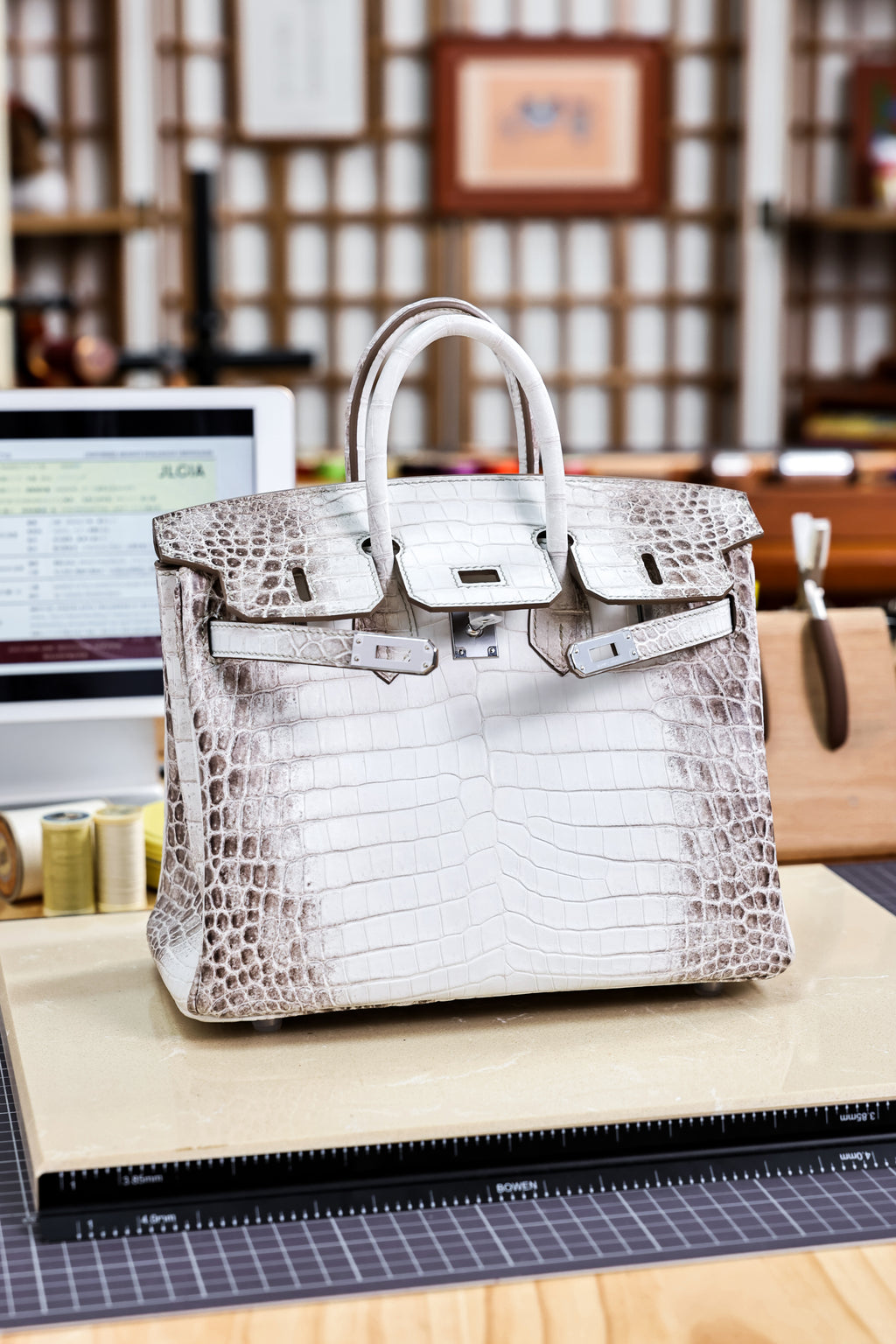 Birkin- All Handmade Golden / Sliver Original gray white Crocodile leather
