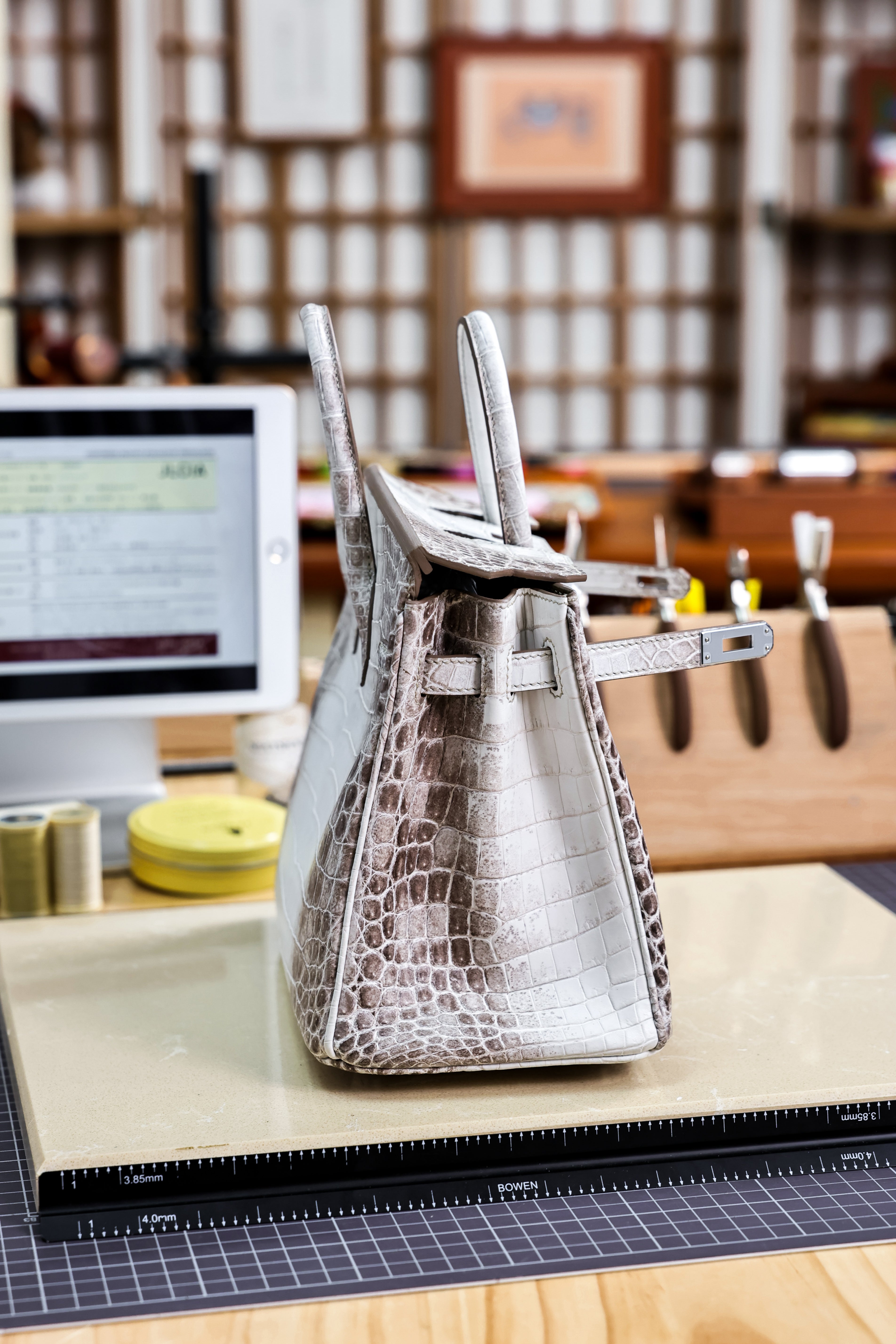 Birkin- All Handmade Golden / Sliver Original gray white Crocodile leather