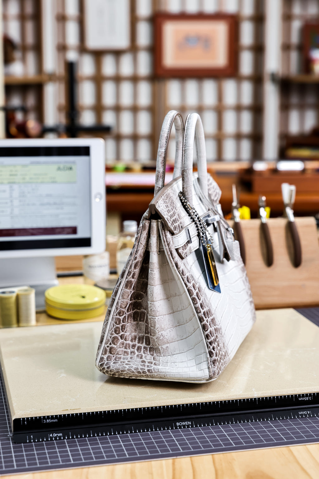 Birkin- All Handmade Golden / Sliver Original gray white Crocodile leather