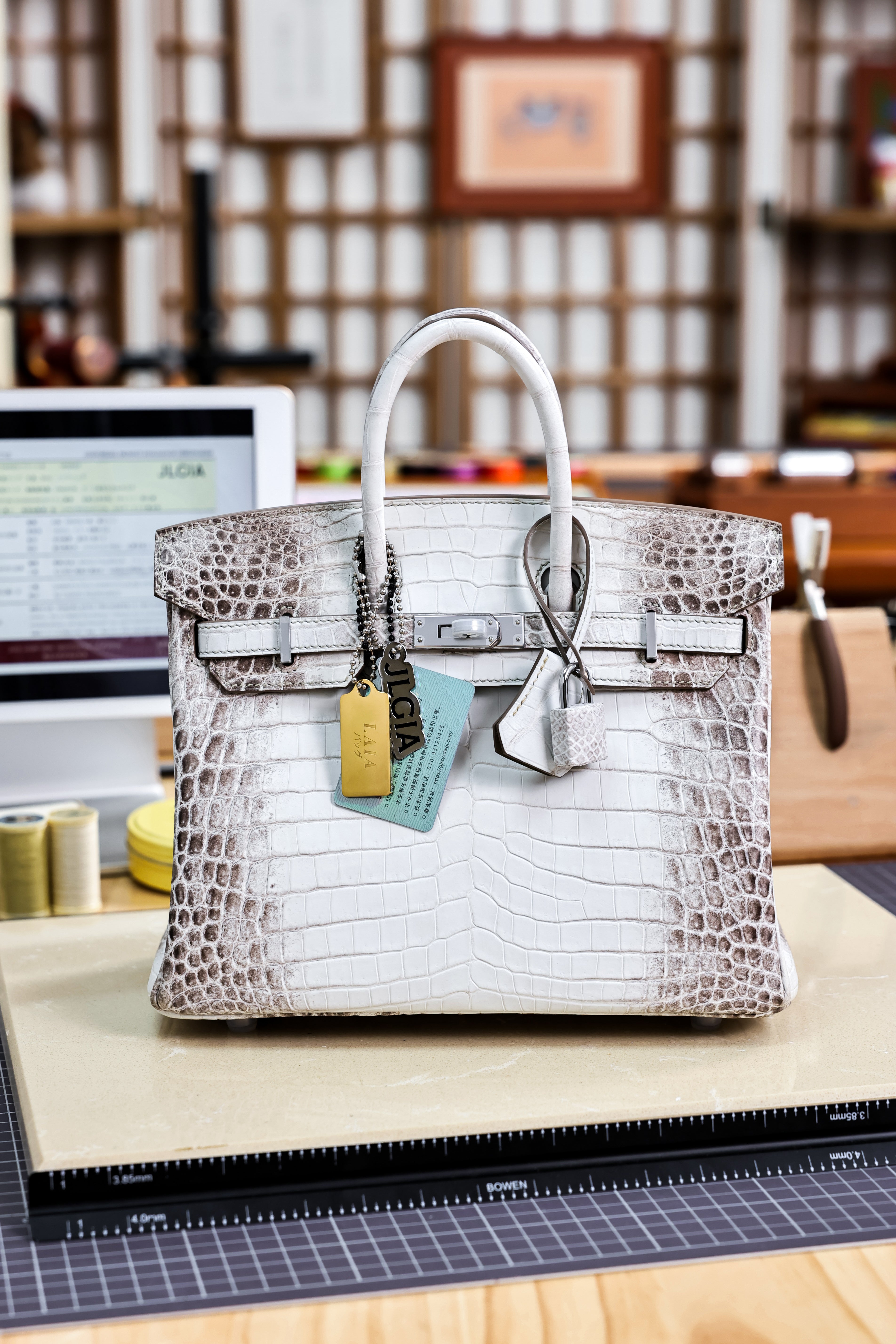 Birkin- All Handmade Golden / Sliver Original gray white Crocodile leather
