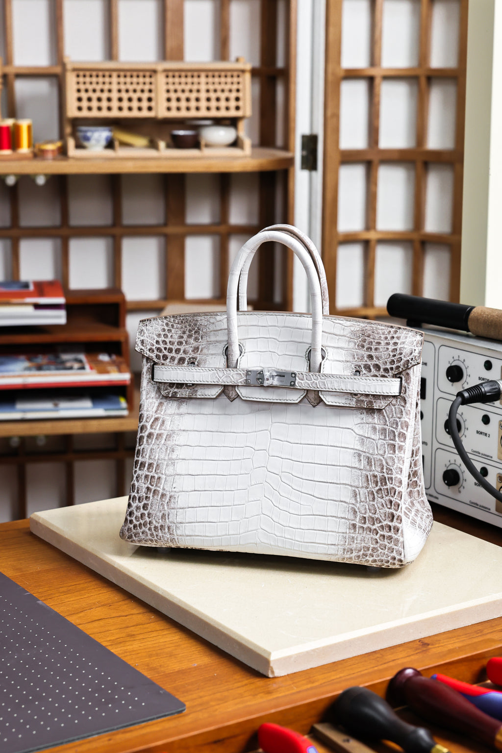 Birkin- All Handmade Golden / Sliver Original gray white Crocodile leather