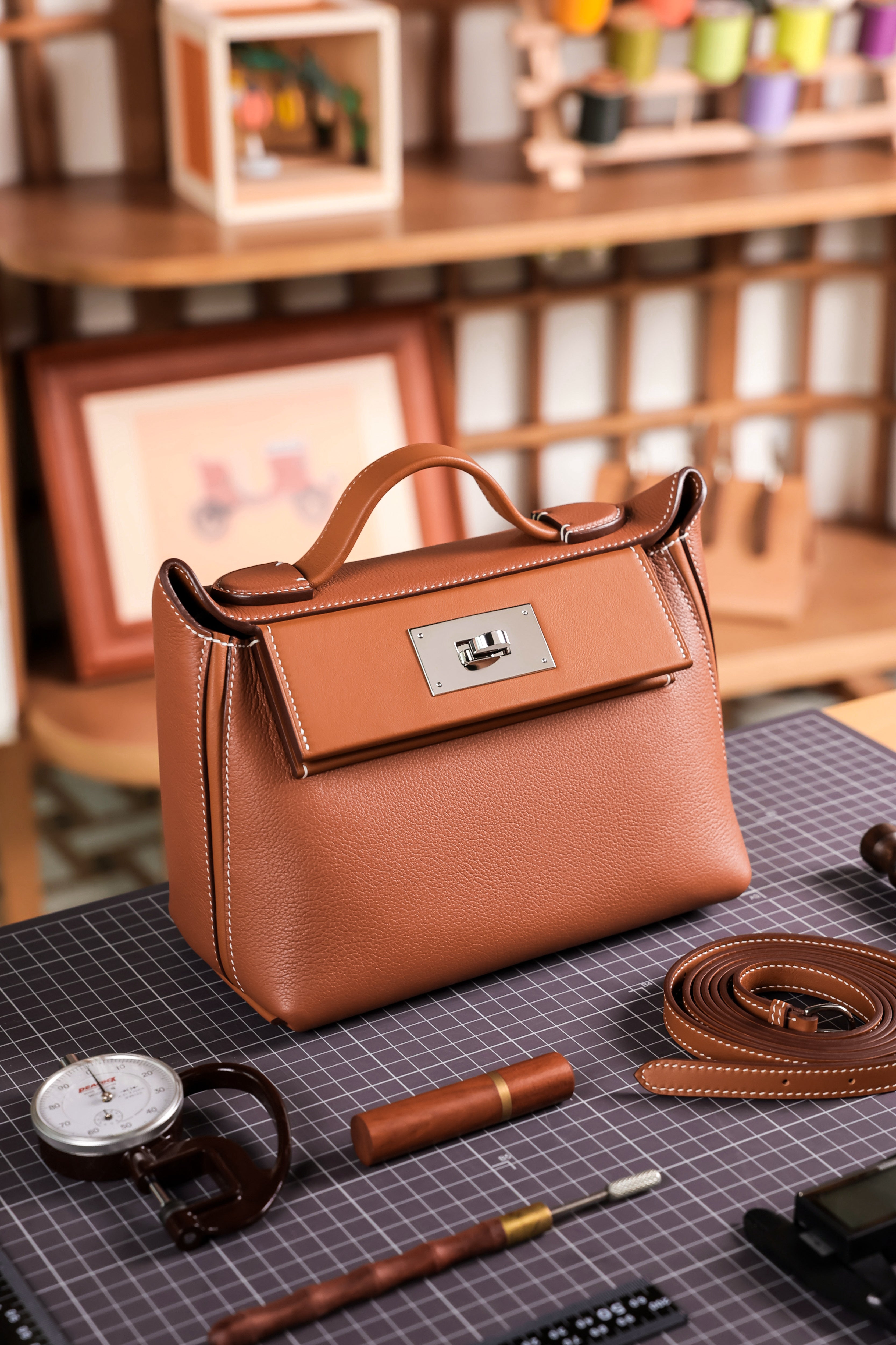 2424- All Handmade Golden / Sliver Hardware Golden brown TC eather