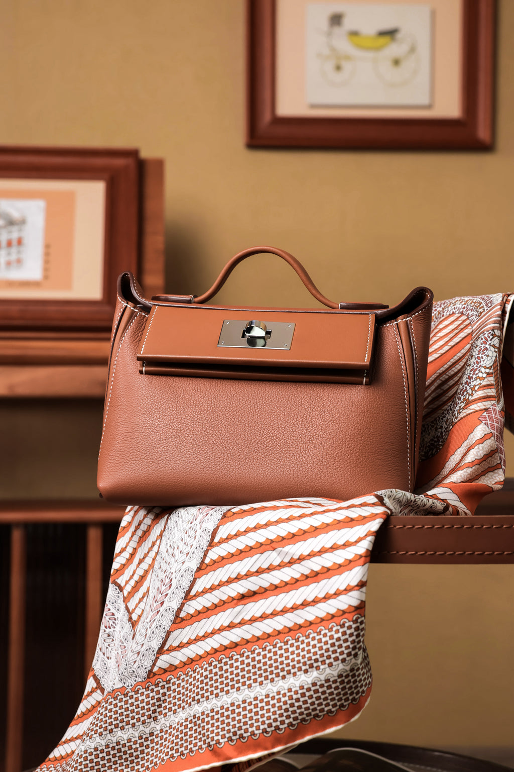 2424- All Handmade Golden / Sliver Hardware Golden brown TC eather