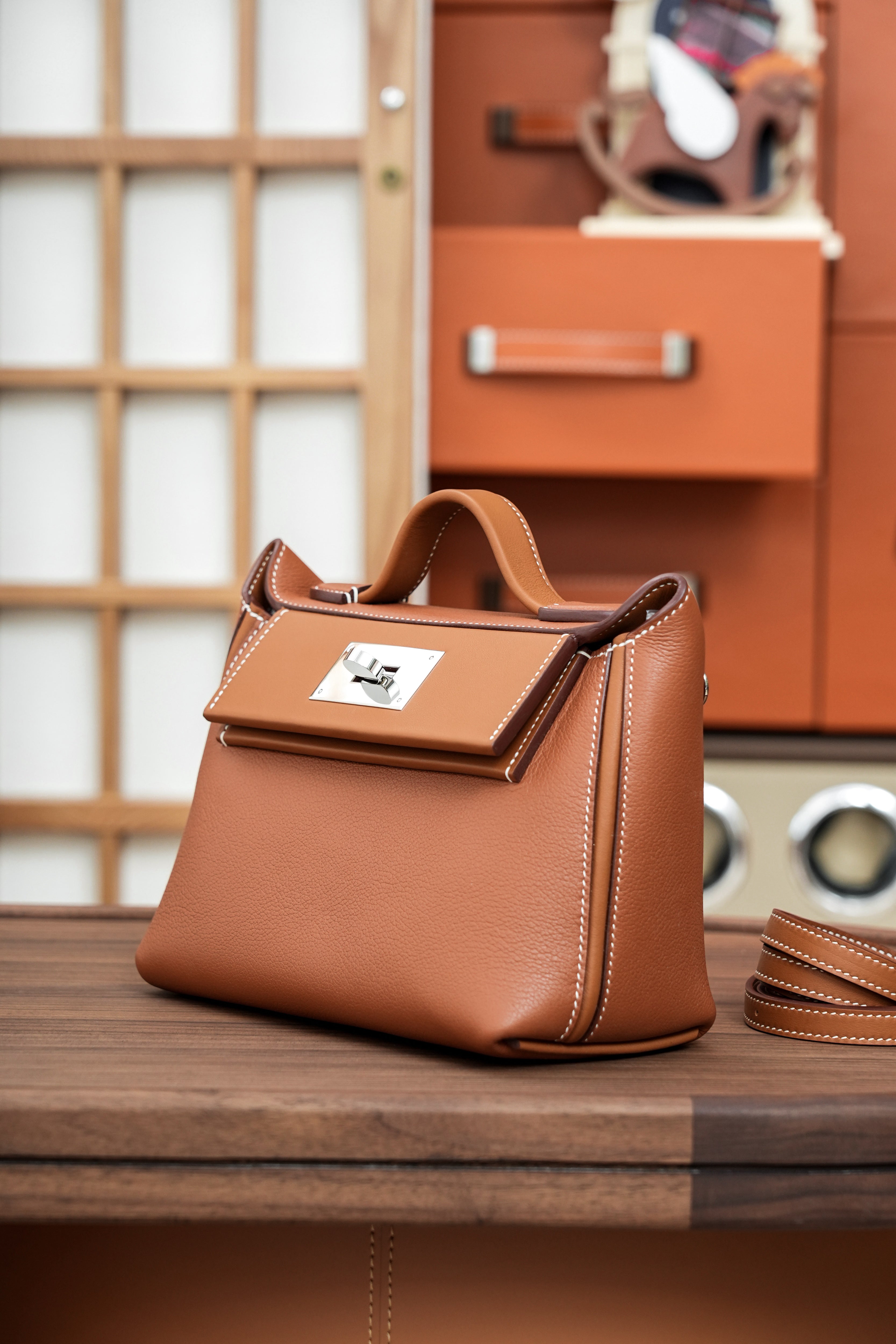 2424- All Handmade Golden / Sliver Hardware Golden brown TC eather