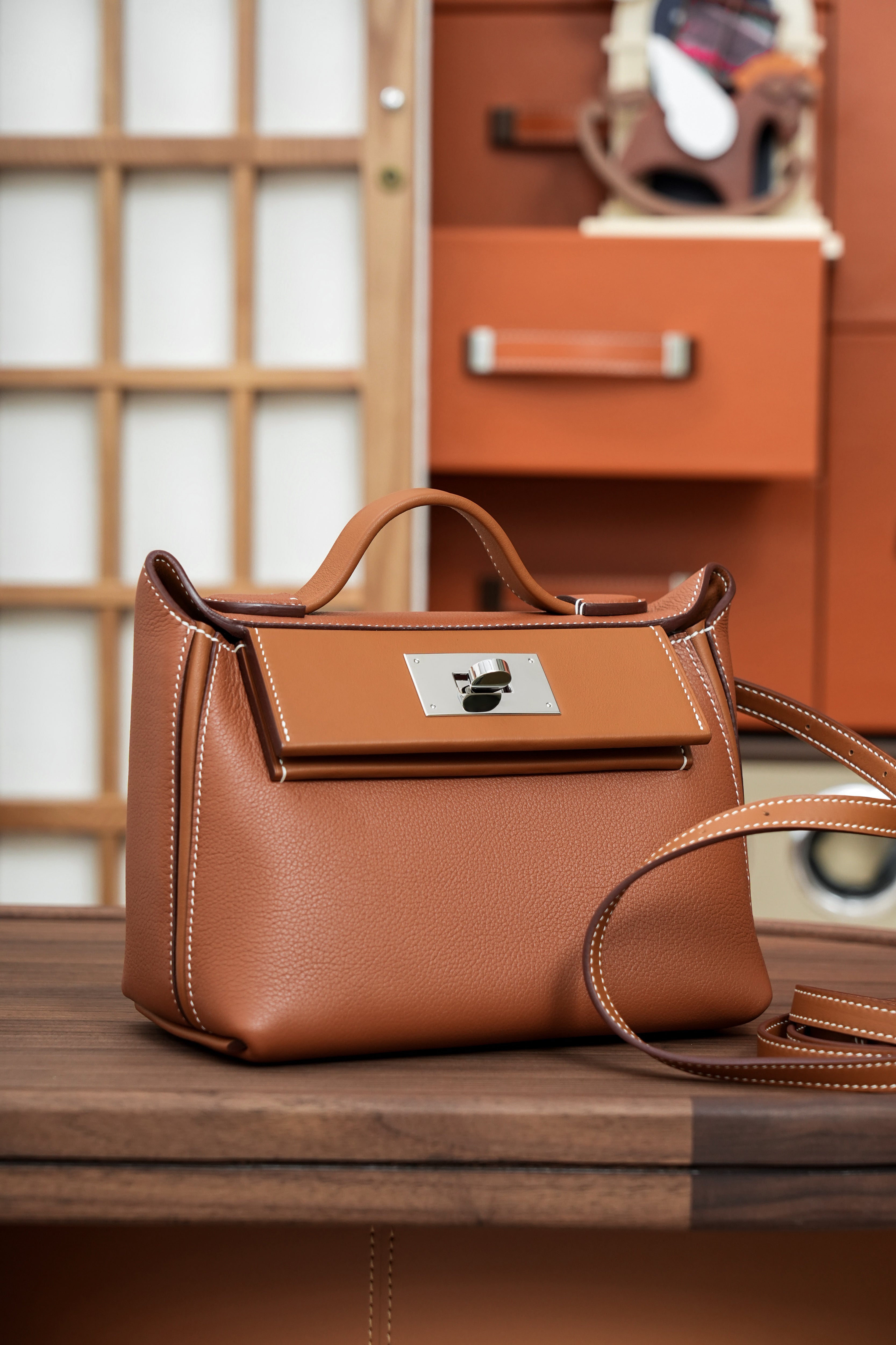 2424- All Handmade Golden / Sliver Hardware Golden brown TC eather