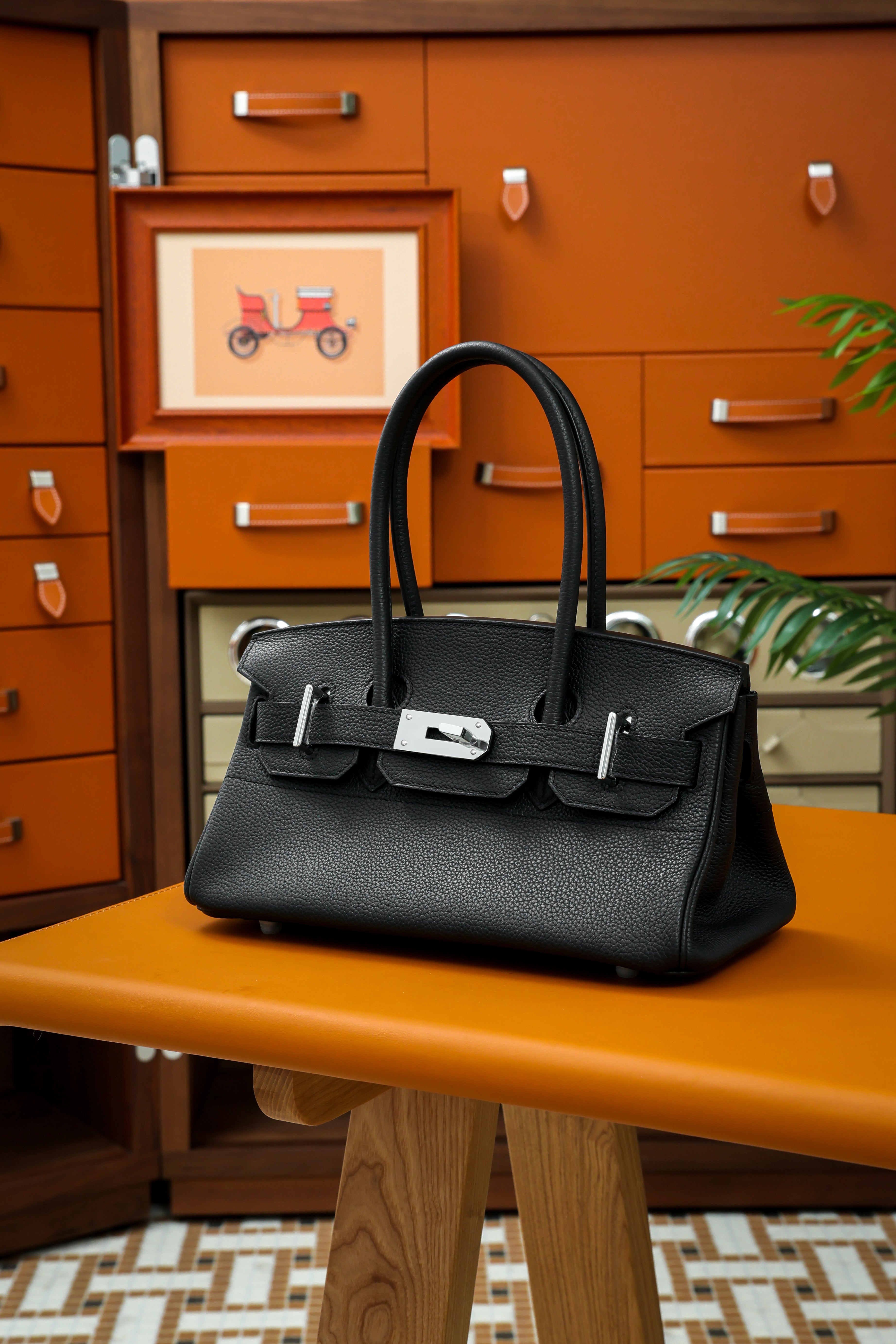 Birkin Shoulder- All Handmade Golden / Sliver Noir togo leather