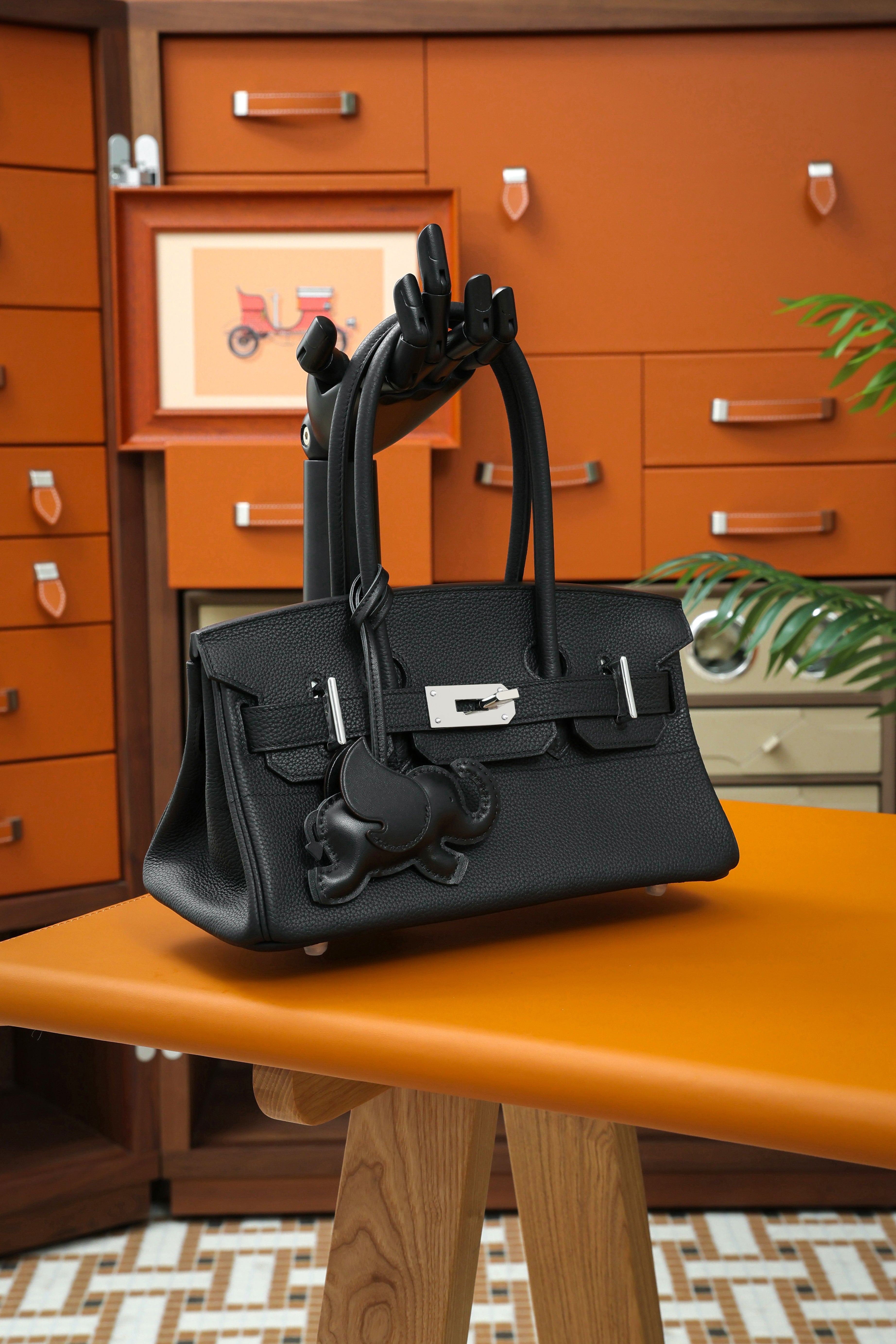 Birkin Shoulder- All Handmade Golden / Sliver Noir togo leather