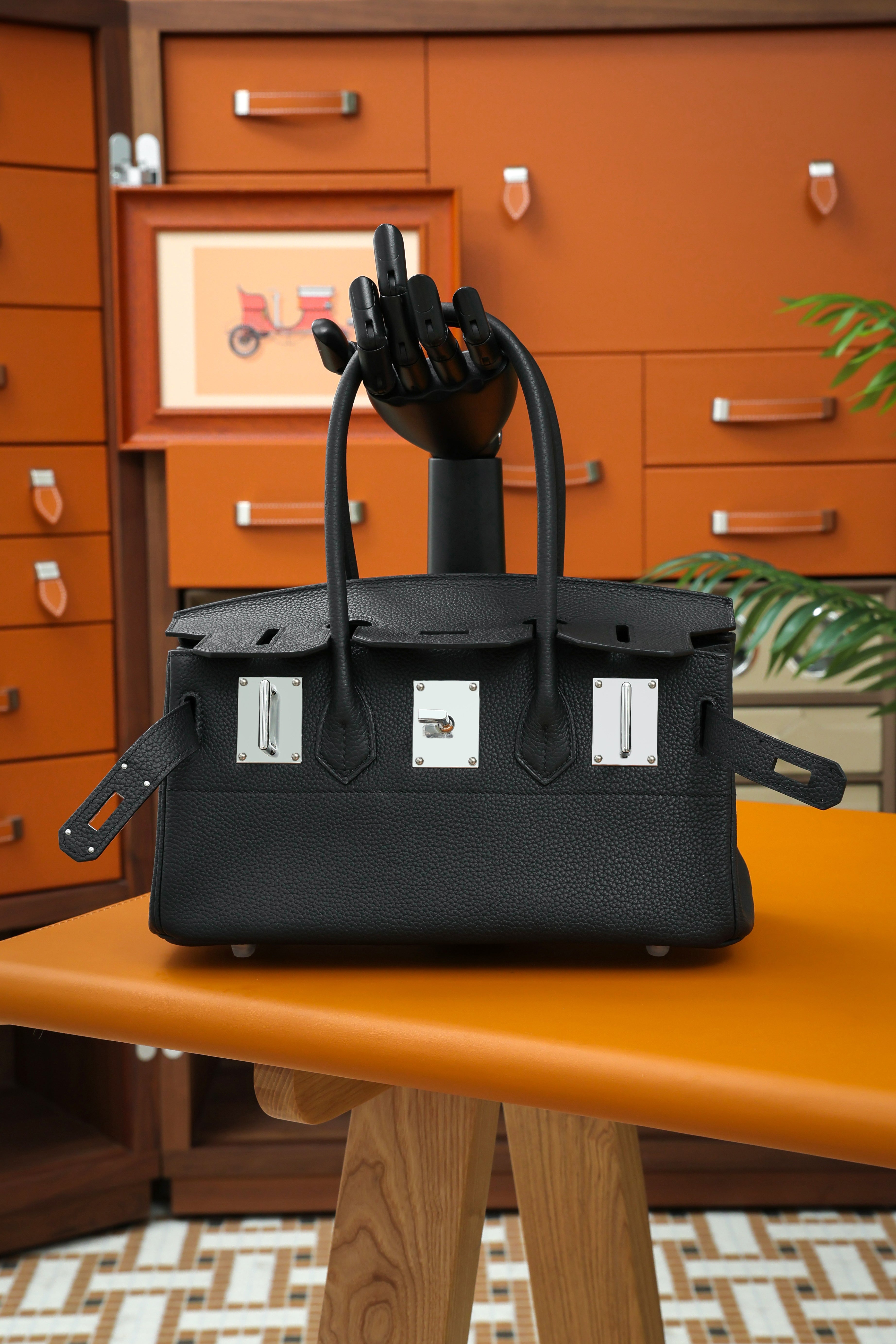 Birkin Shoulder- All Handmade Golden / Sliver Noir togo leather