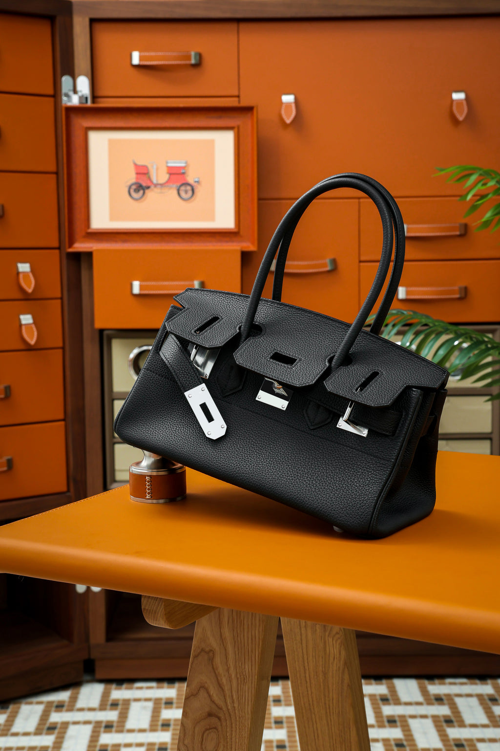 Birkin Shoulder- All Handmade Golden / Sliver Noir togo leather