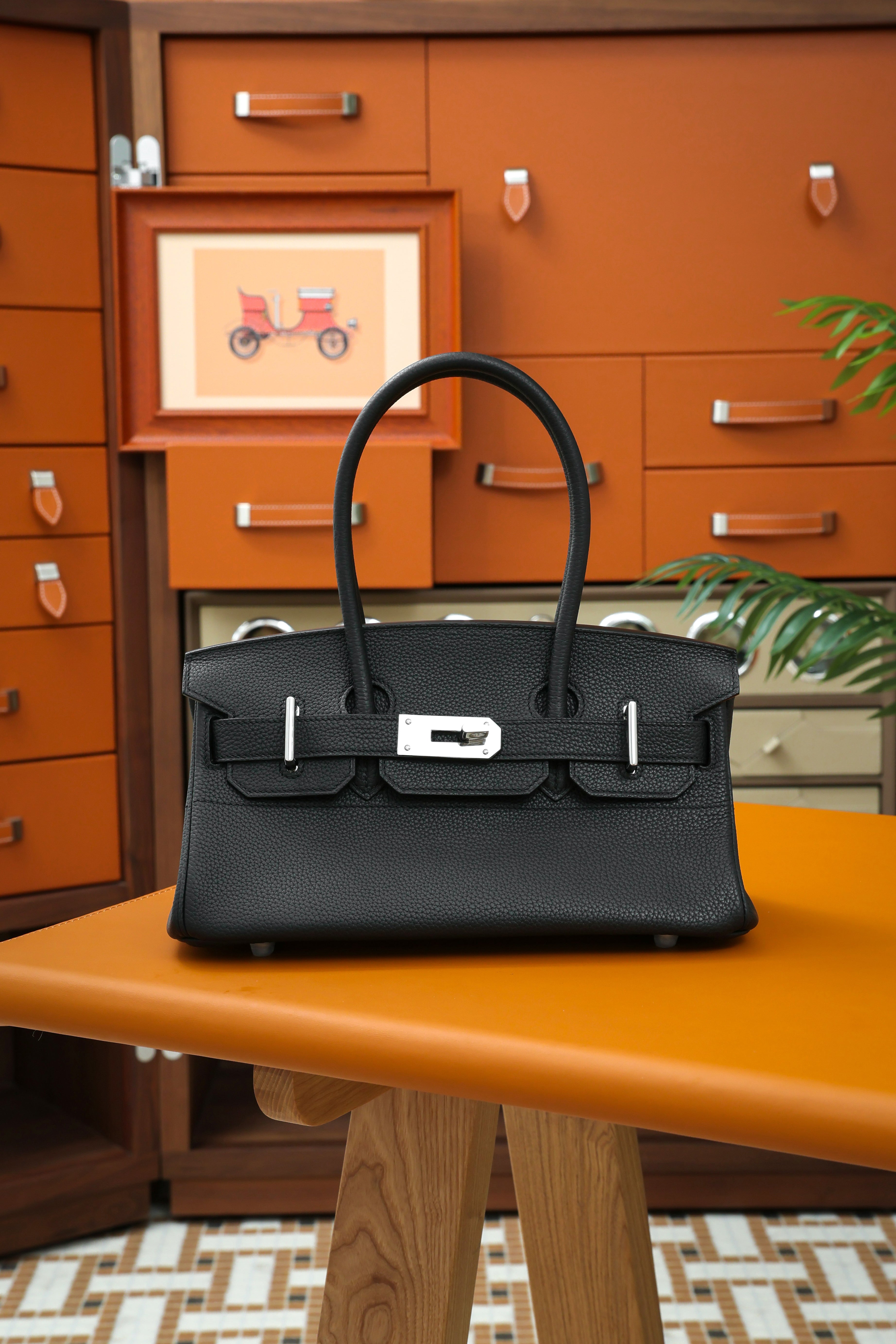 Birkin Shoulder- All Handmade Golden / Sliver Noir togo leather