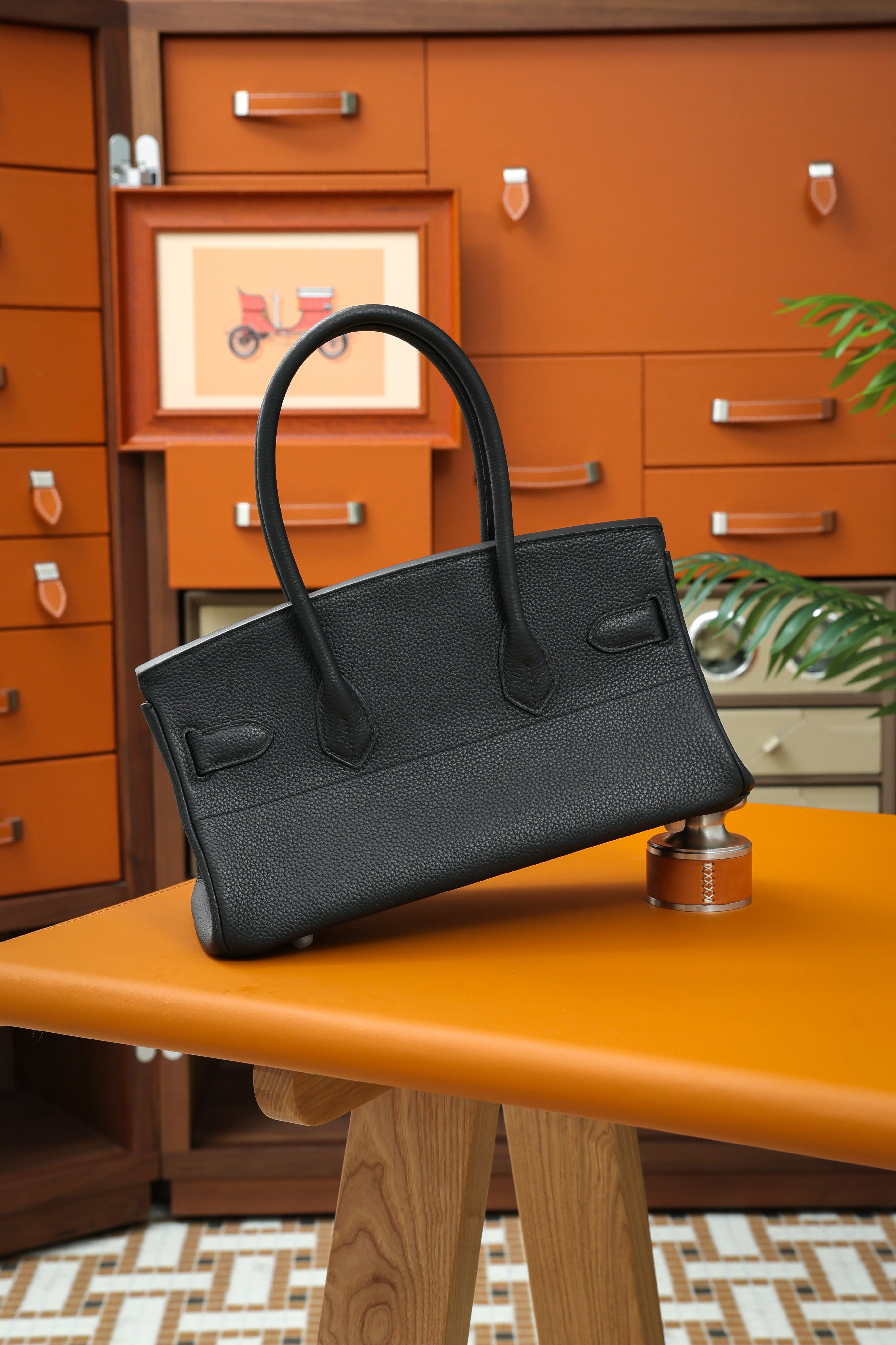 Birkin Shoulder- All Handmade Golden / Sliver Noir togo leather