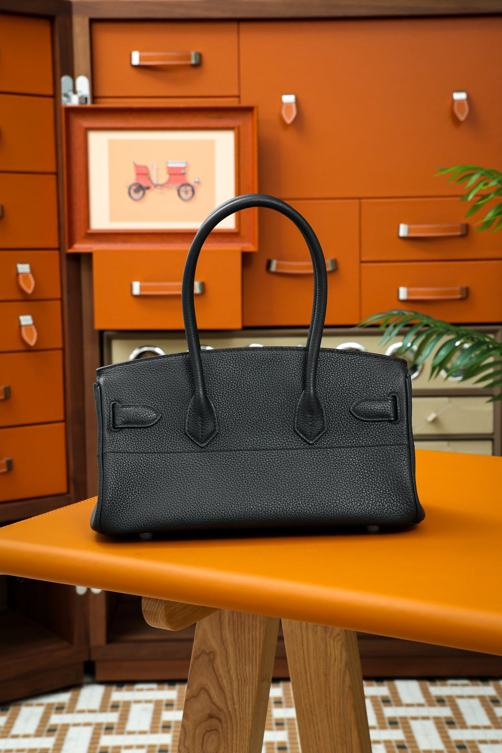 Birkin Shoulder- All Handmade Golden / Sliver Noir togo leather