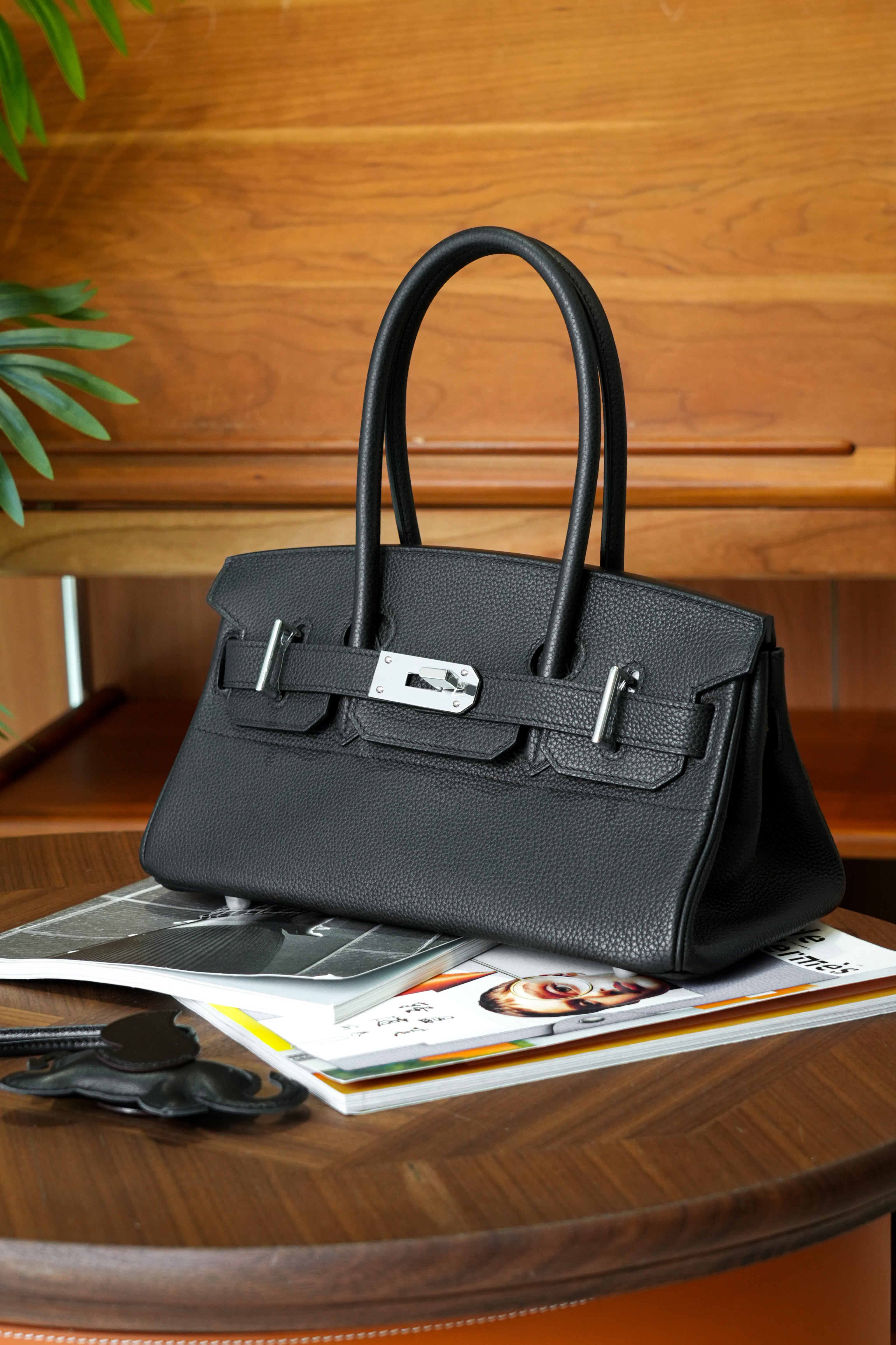 Birkin Shoulder- All Handmade Golden / Sliver Noir togo leather