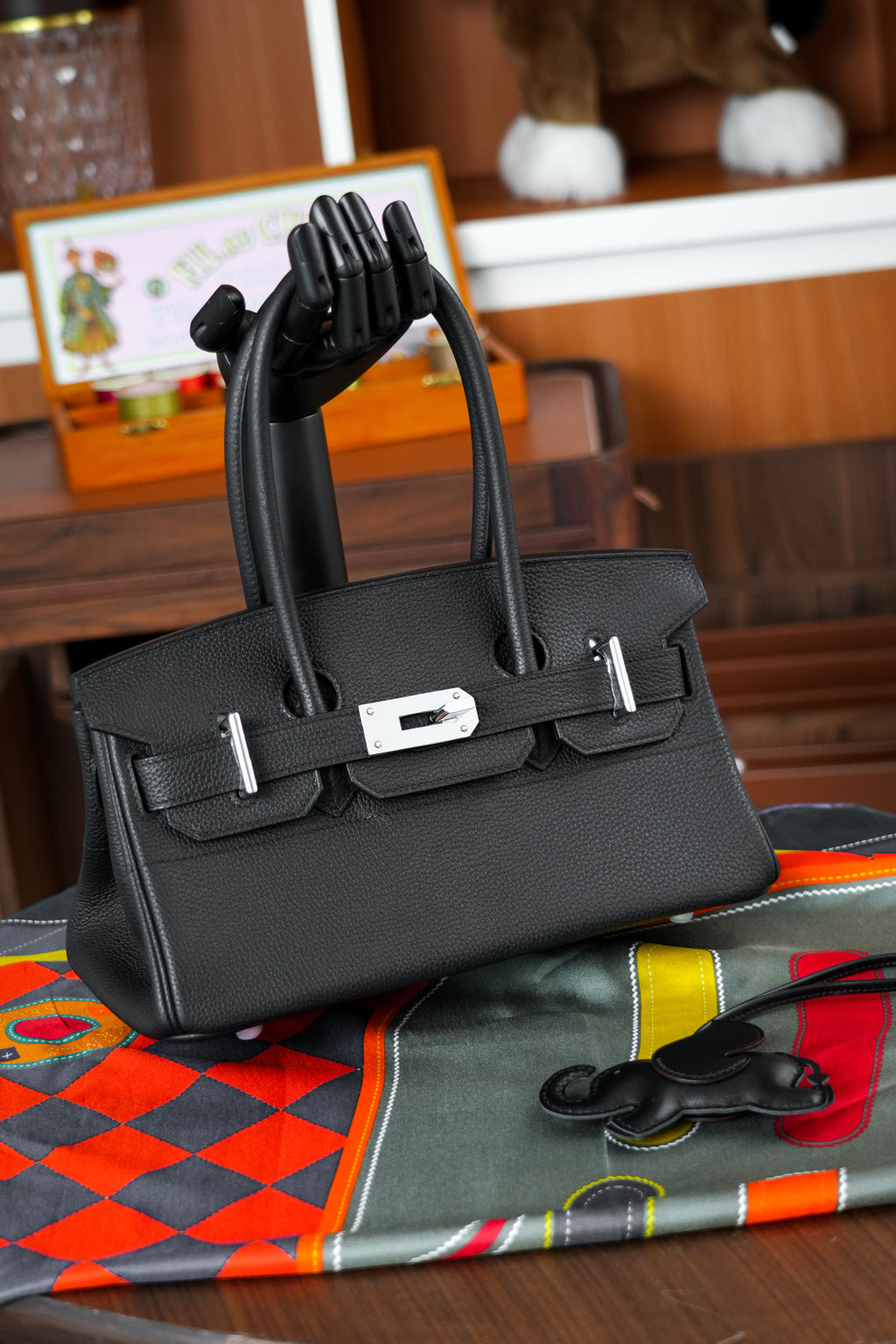 Birkin Shoulder- All Handmade Golden / Sliver Noir togo leather