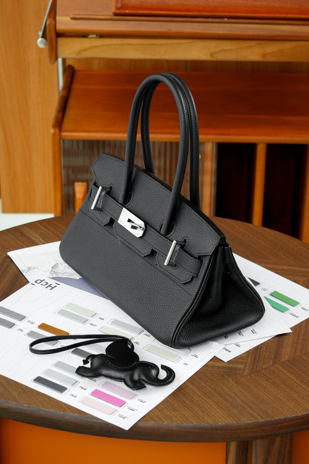 Birkin Shoulder- All Handmade Golden / Sliver Noir togo leather