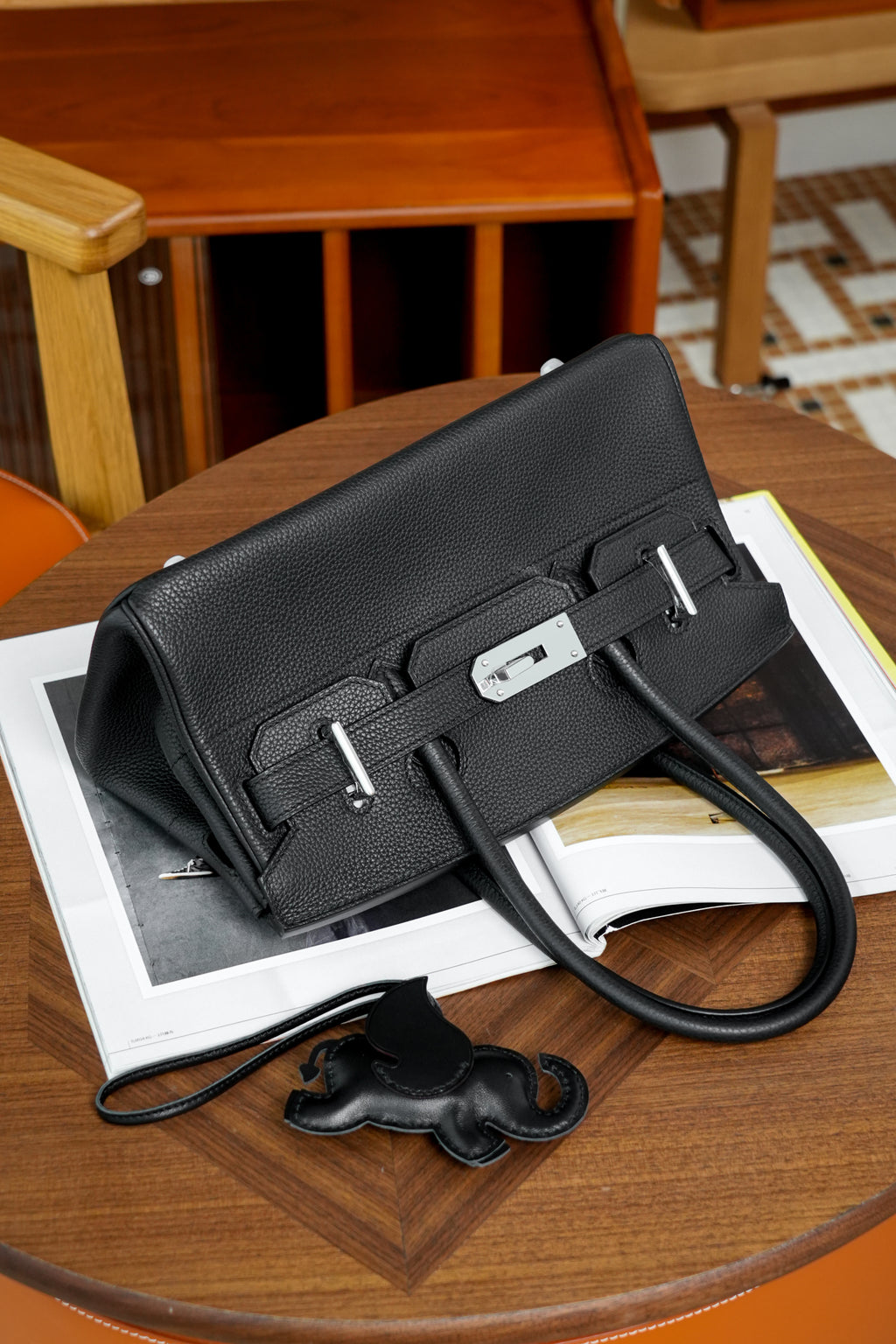 Birkin Shoulder- All Handmade Golden / Sliver Noir togo leather