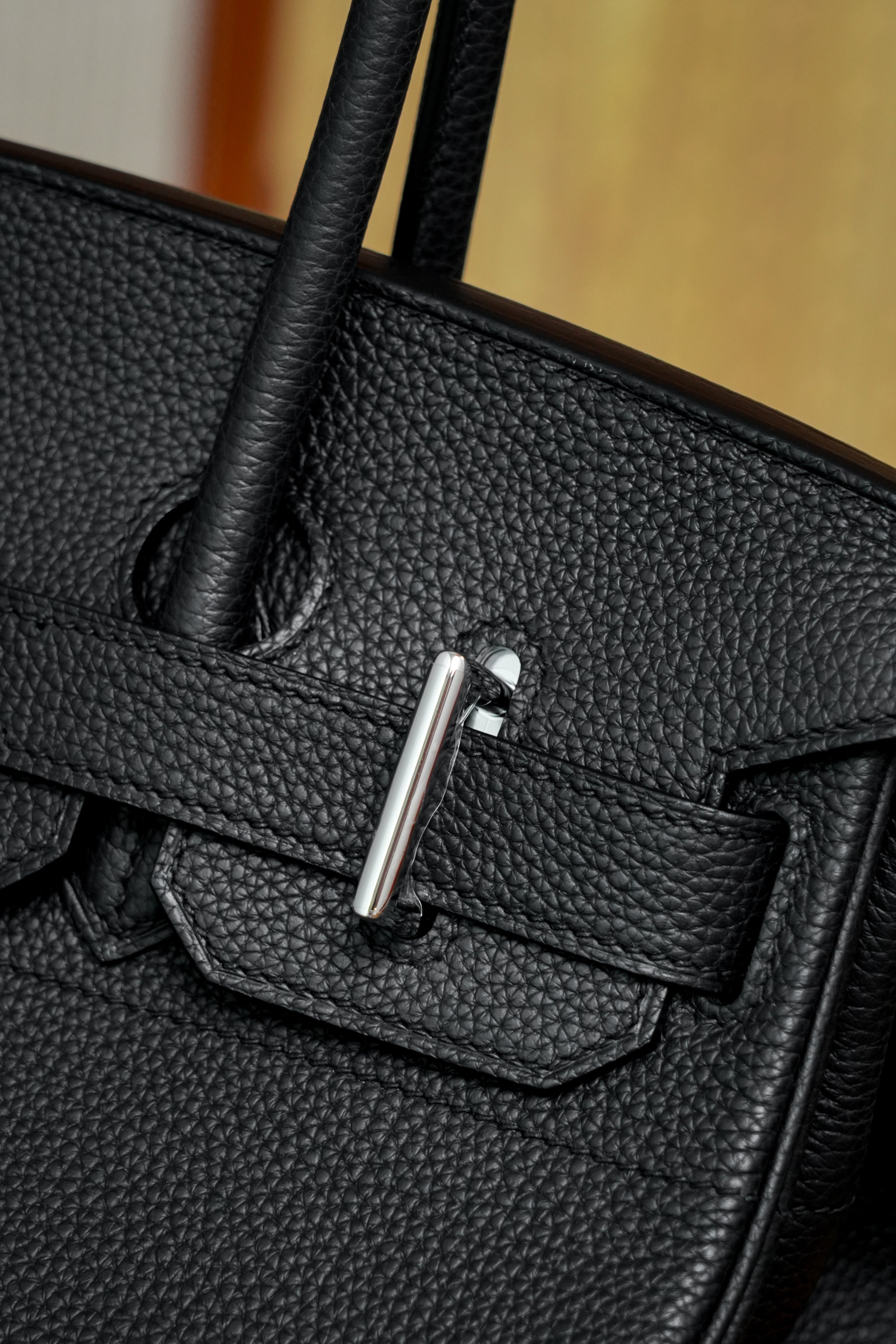 Birkin Shoulder- All Handmade Golden / Sliver Noir togo leather