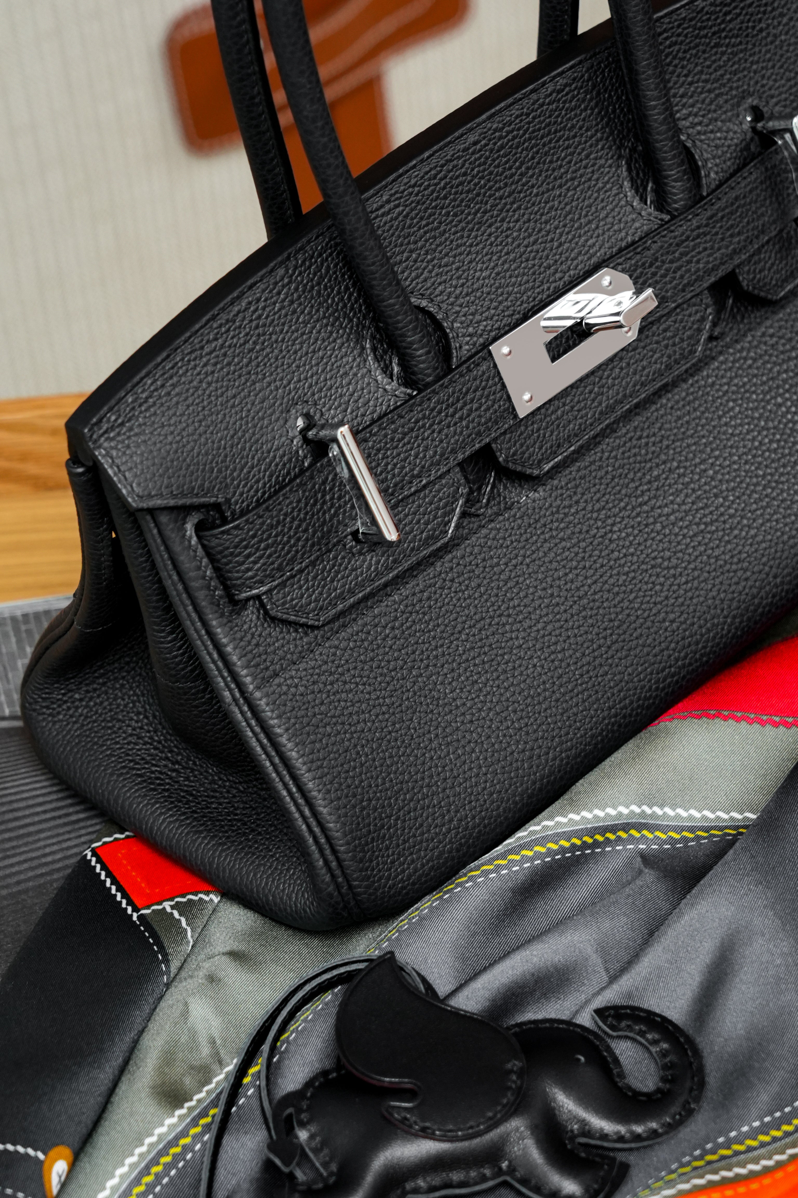 Birkin Shoulder- All Handmade Golden / Sliver Noir togo leather