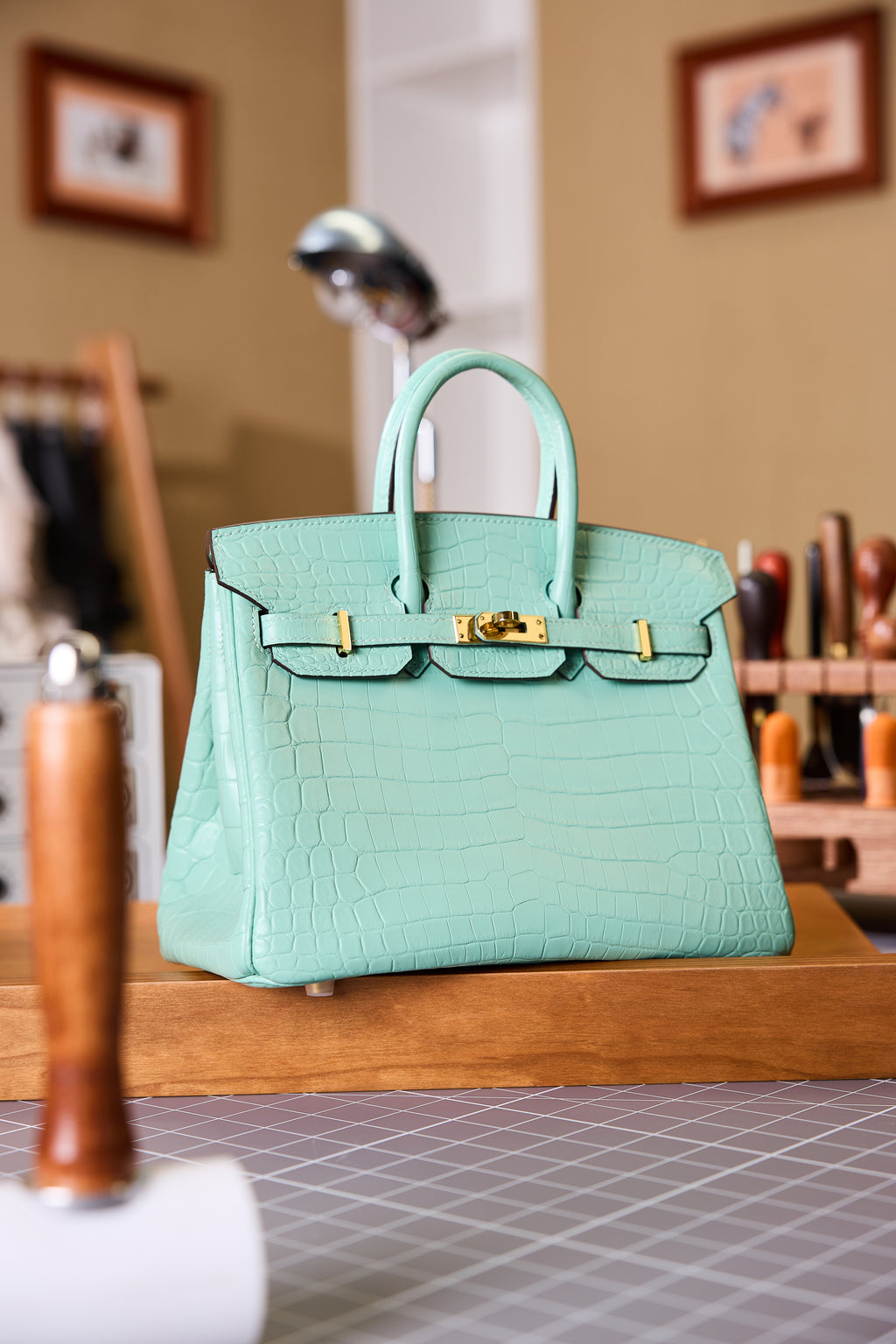 BK-2024 All Handmade Golden / Sliver Hardware Menthe Matte Nile crocodile leather