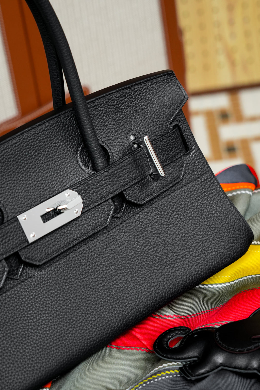 Birkin Shoulder- All Handmade Golden / Sliver Noir togo leather