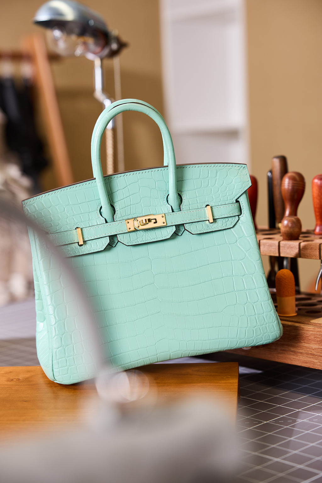 BK-2024 All Handmade Golden / Sliver Hardware Menthe Matte Nile crocodile leather