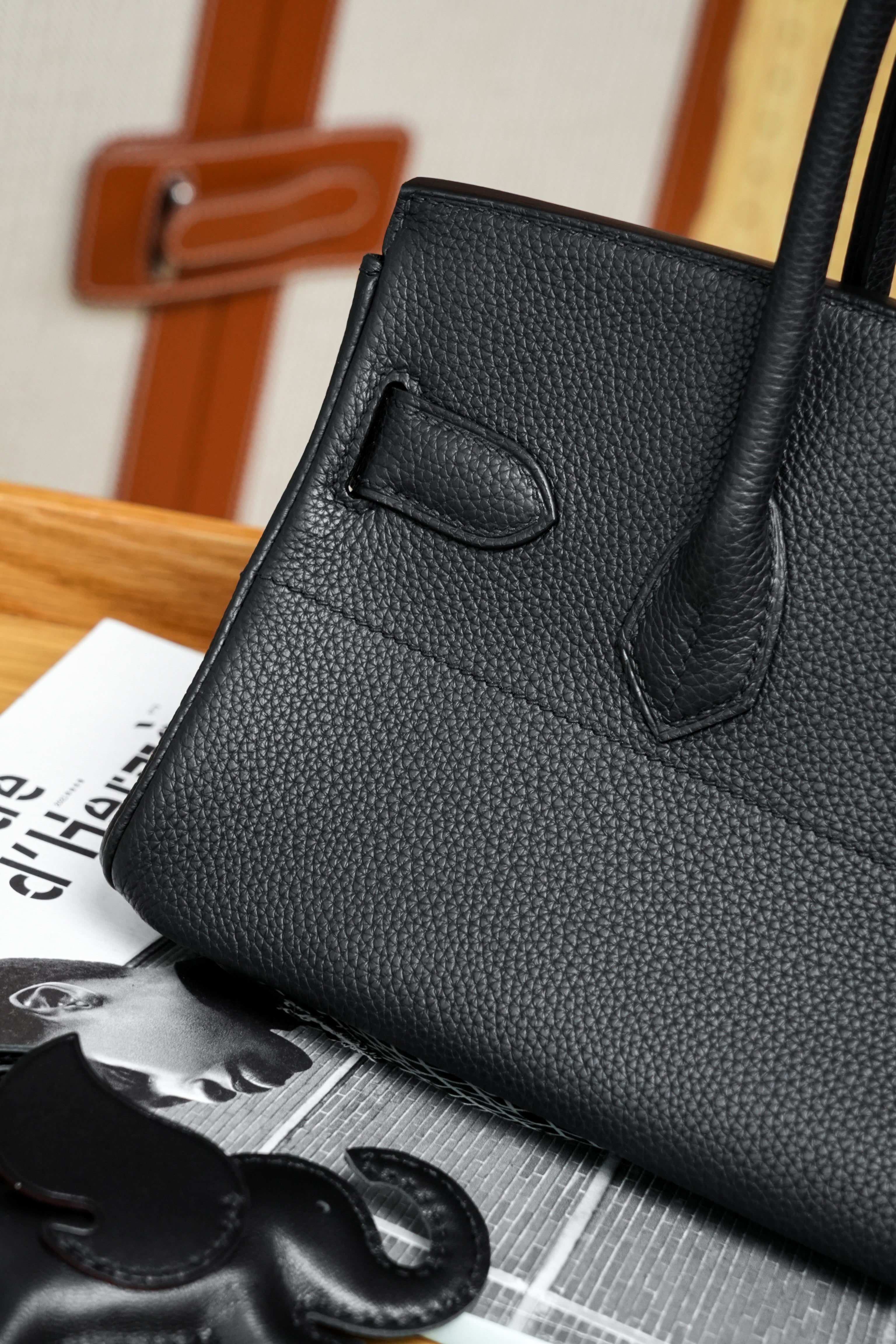 Birkin Shoulder- All Handmade Golden / Sliver Noir togo leather