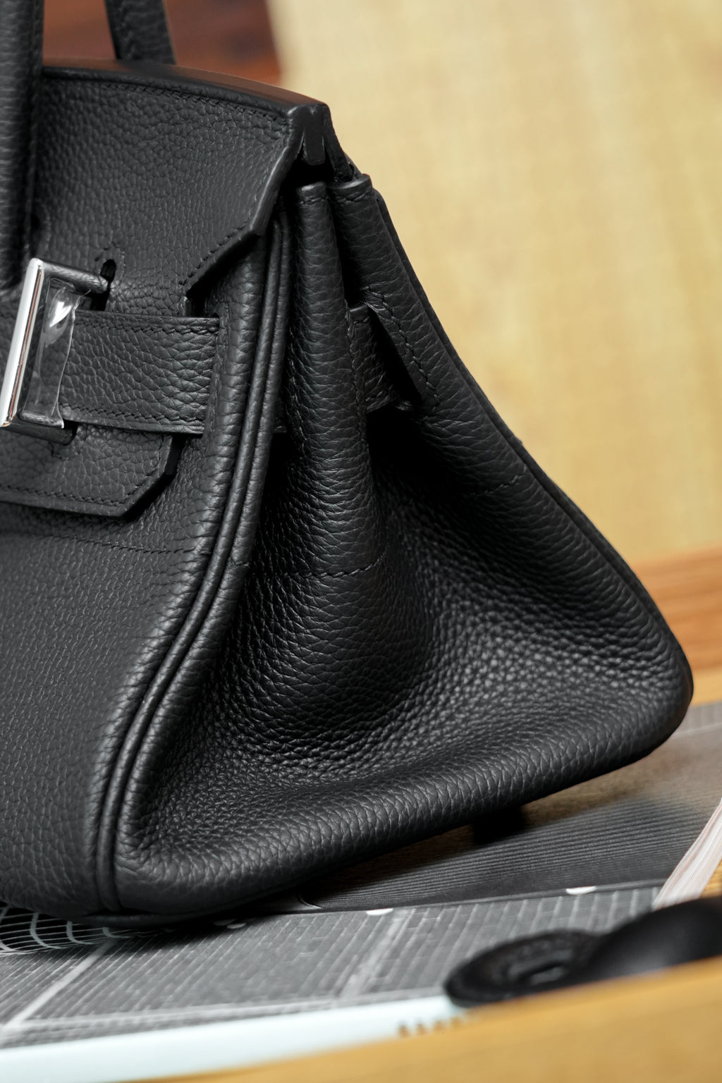 Birkin Shoulder- All Handmade Golden / Sliver Noir togo leather