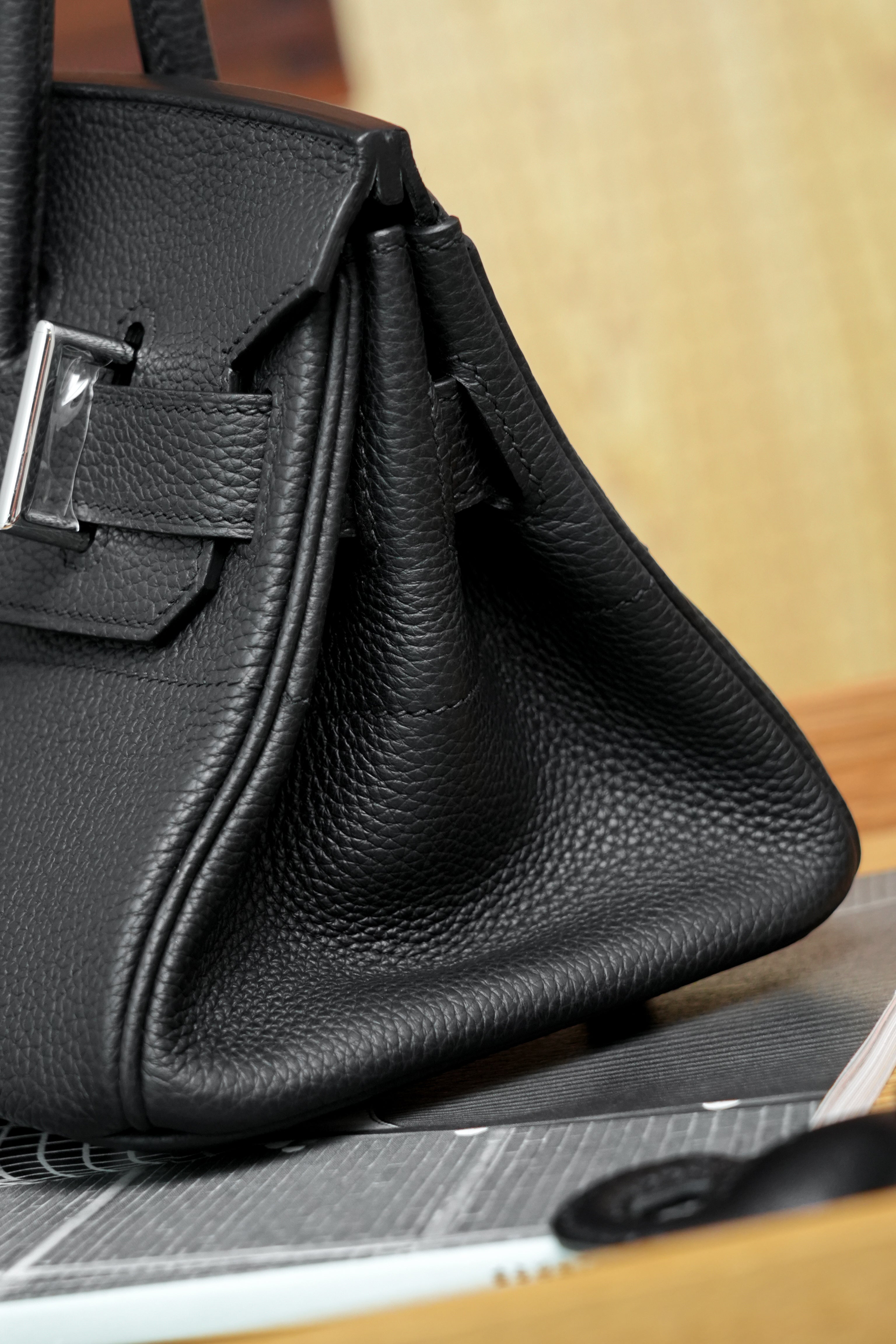 Birkin Shoulder- All Handmade Golden / Sliver Noir togo leather