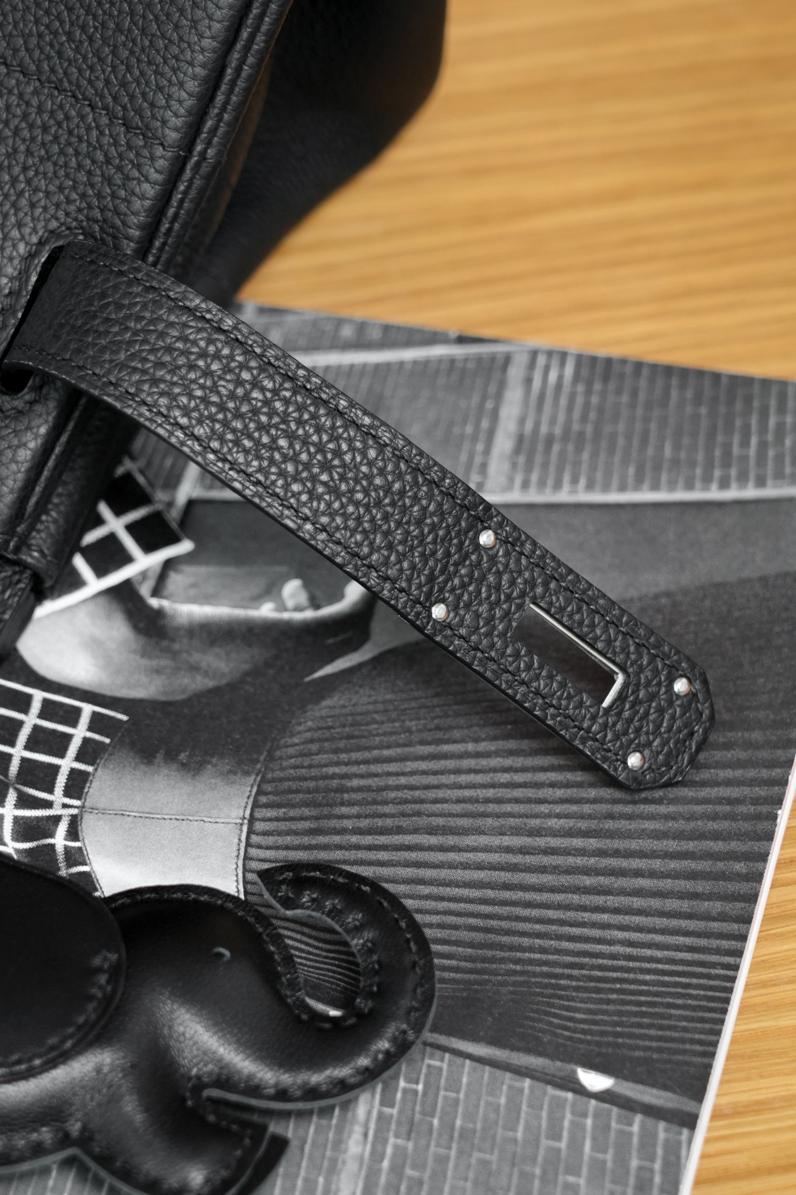 Birkin Shoulder- All Handmade Golden / Sliver Noir togo leather