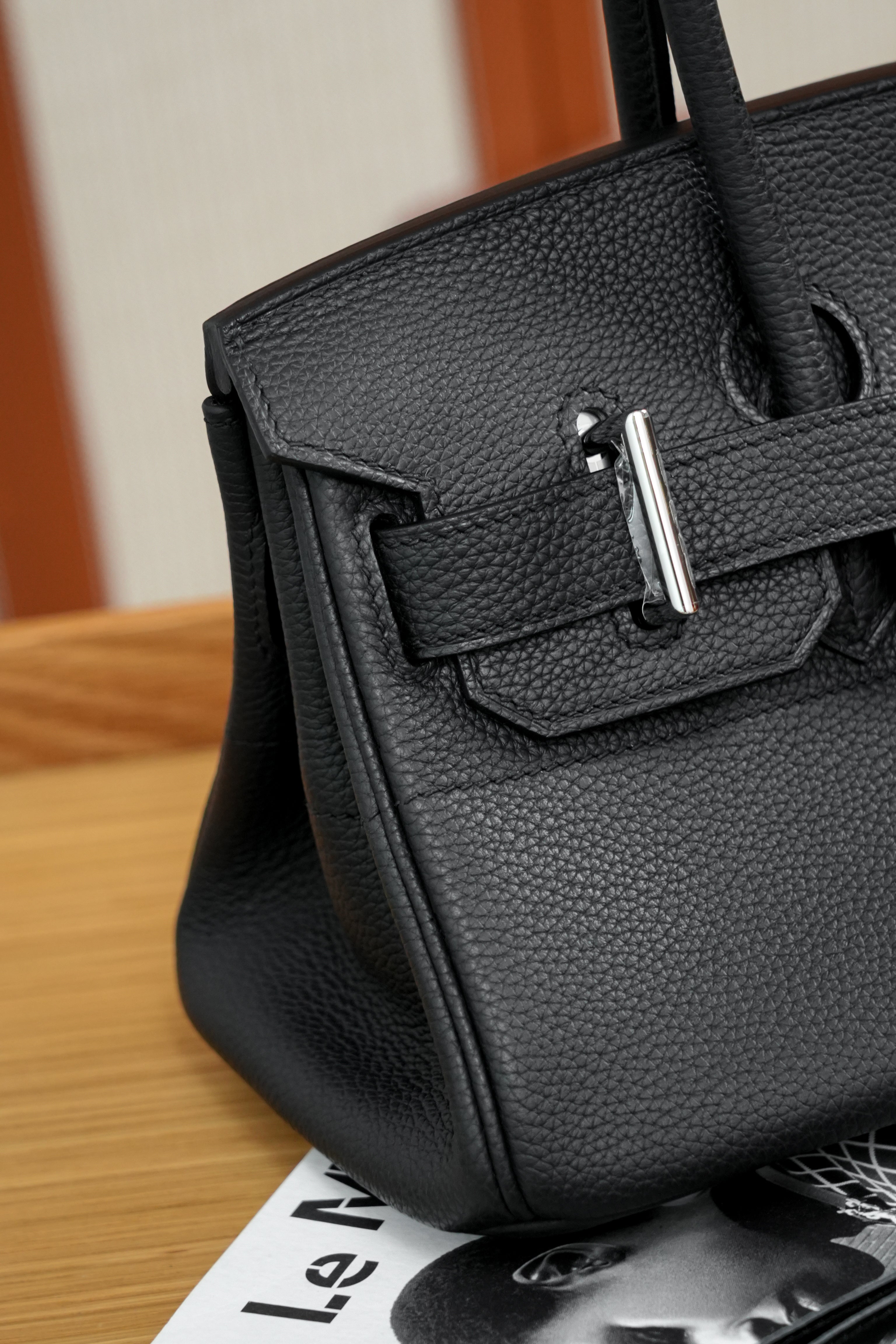 Birkin Shoulder- All Handmade Golden / Sliver Noir togo leather